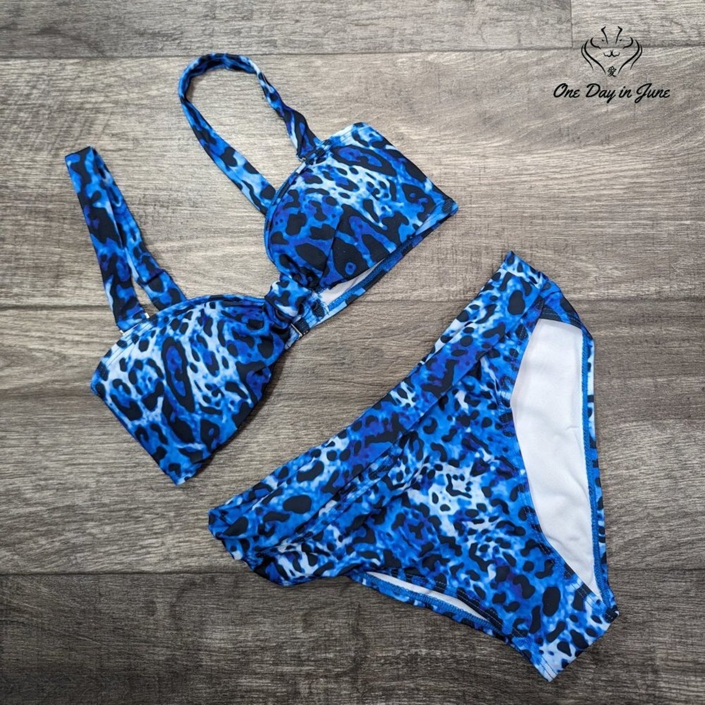 ODIJ Blue Leopard High Waist Bikini Size S