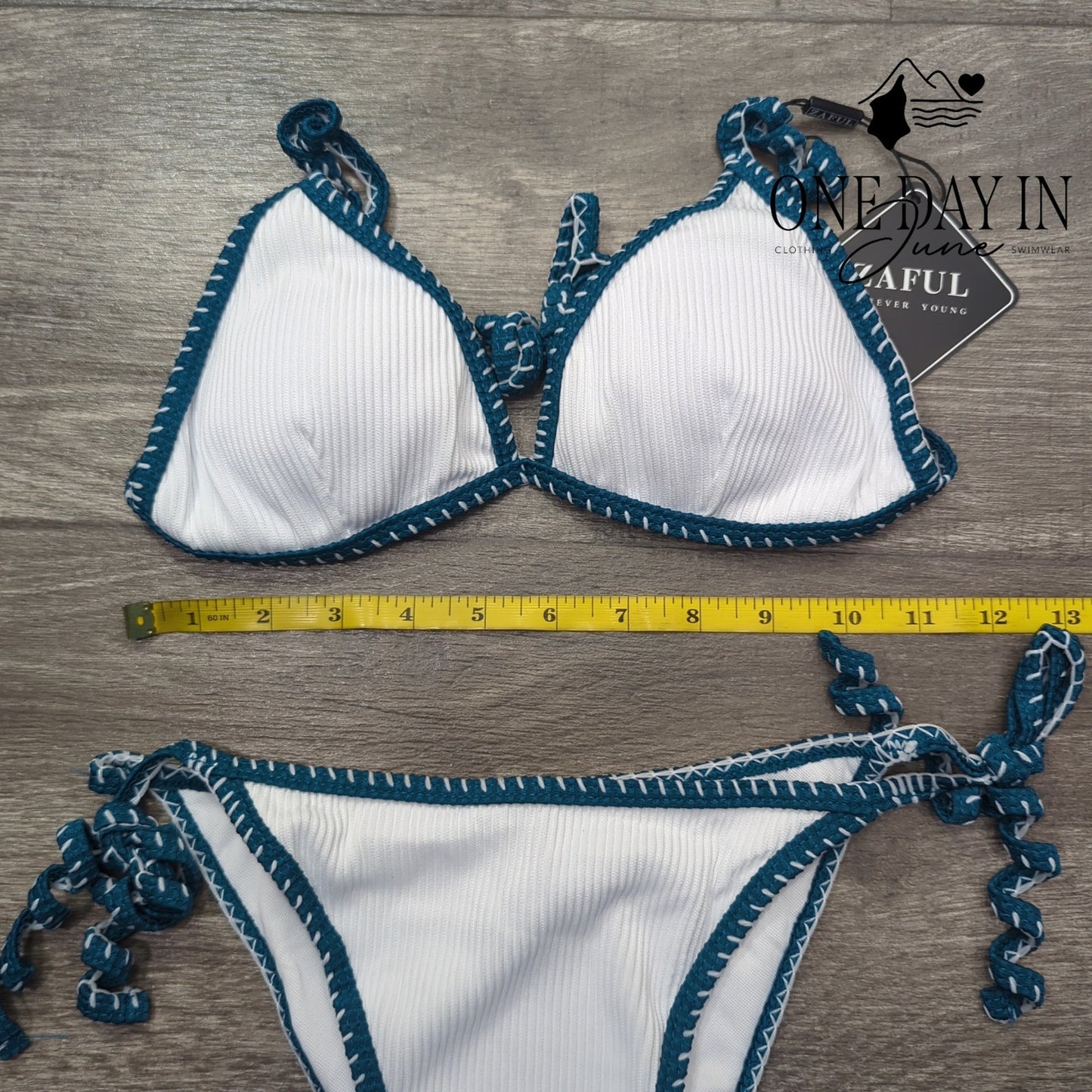 Zaful Textured Triangle Tie Side Bikini Swimsuit Size S