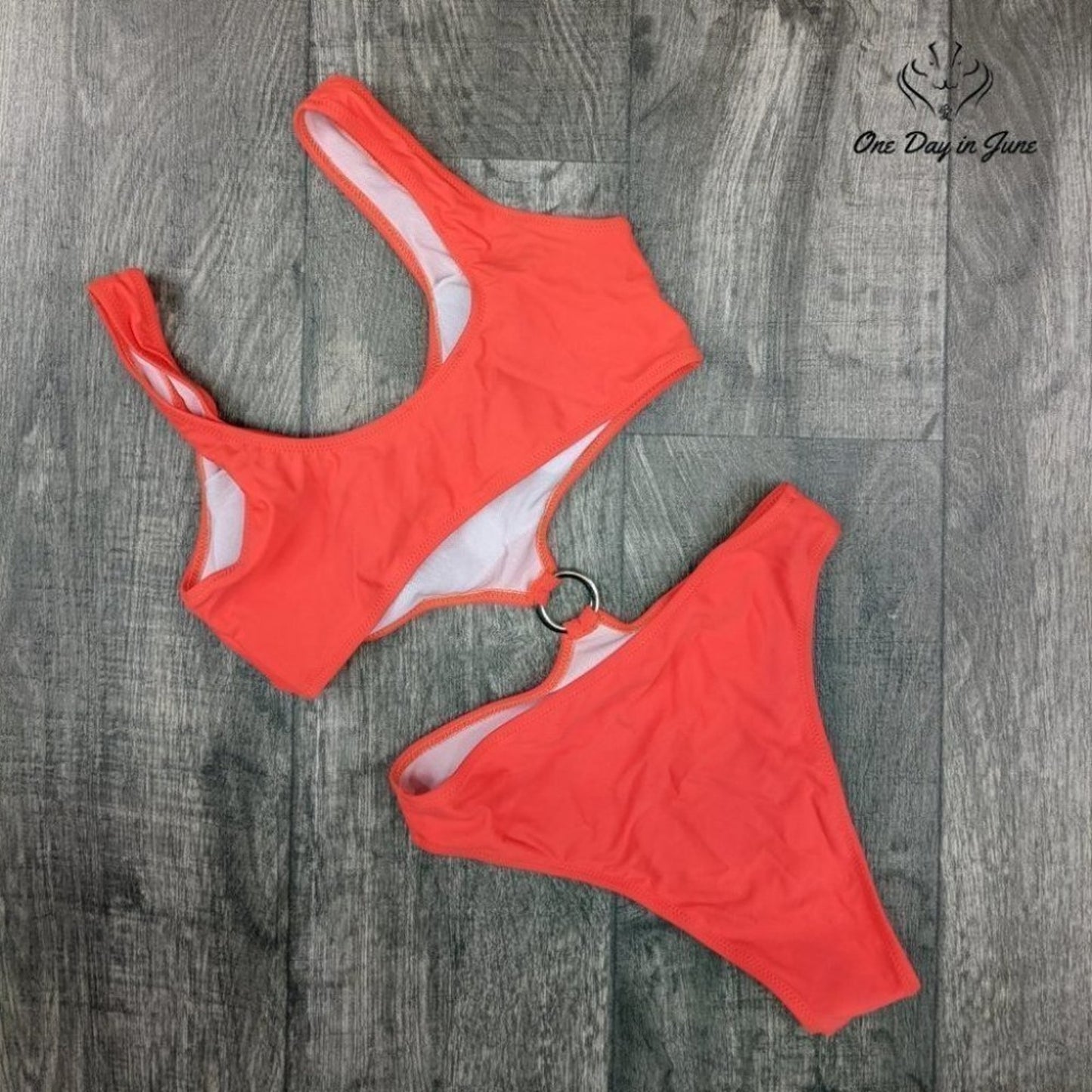 Amzbrly Crop Top One Piece Cut Out Monokini With Metal Ring Size M