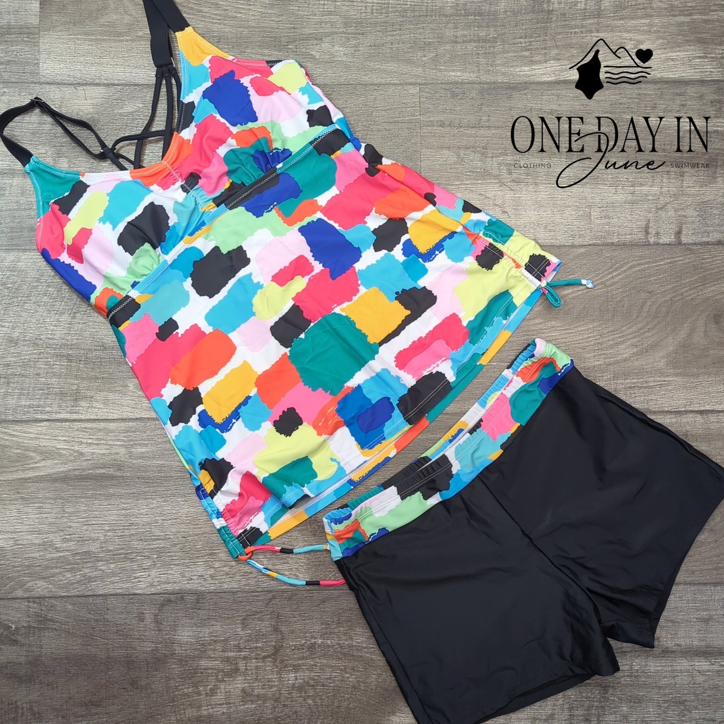Tempt Me Strappy Back Boy Short Tankini Swimsuit Size L