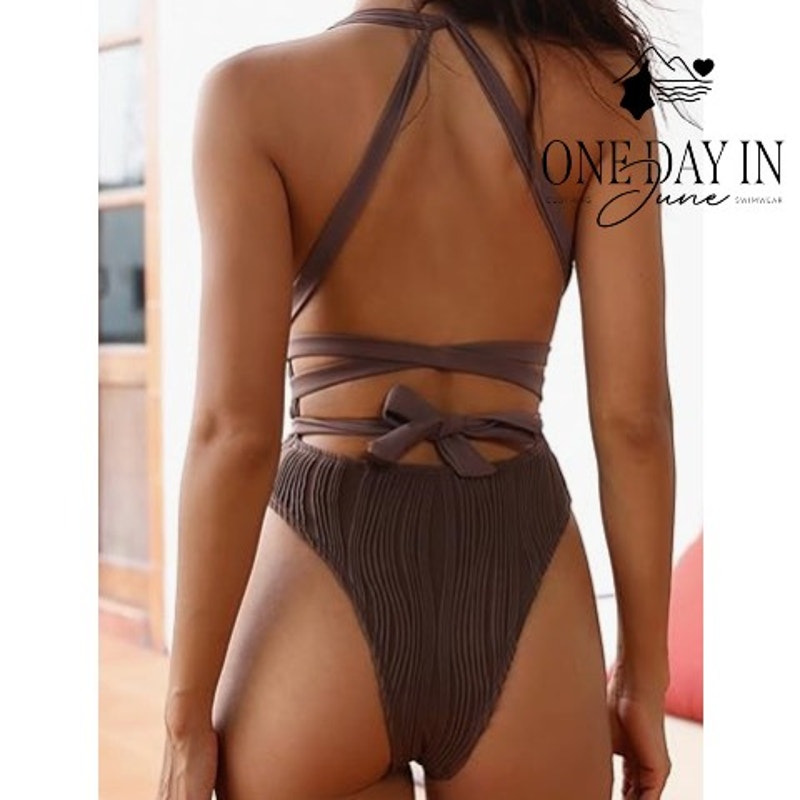 Zaful Deep V Tie Wrap One Piece Swimsuit Size S