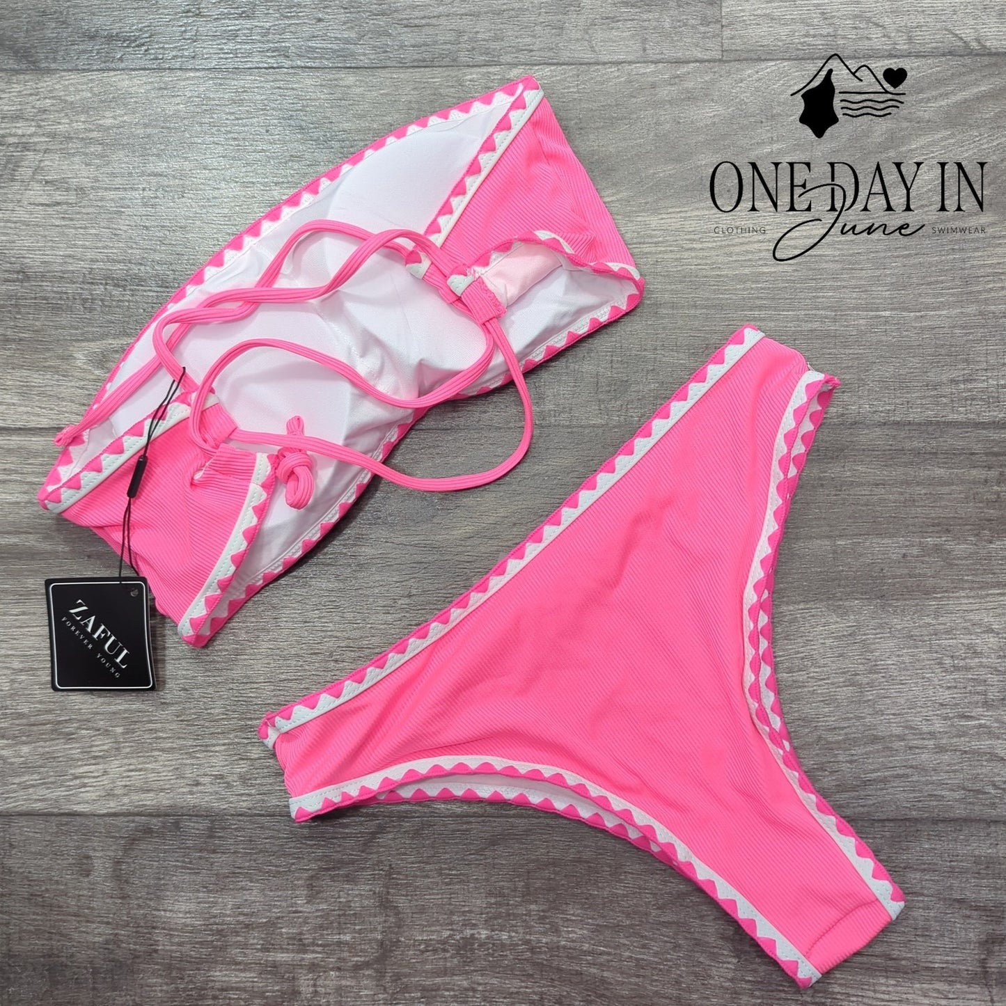 Zaful Bandeau Ribbed Bikini Swimsuit Size S