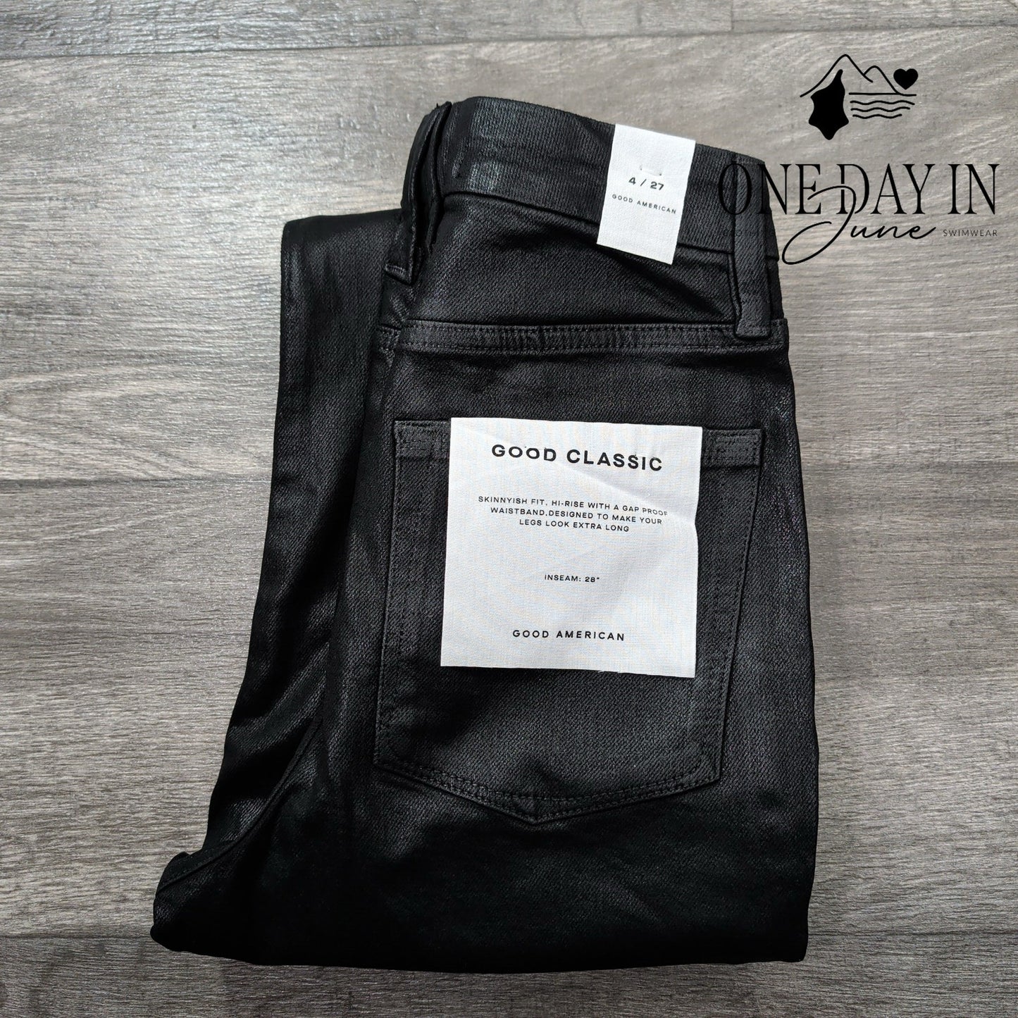 Good American Good Classic Coated Jeans Black High Rise Straight NWT Size 4