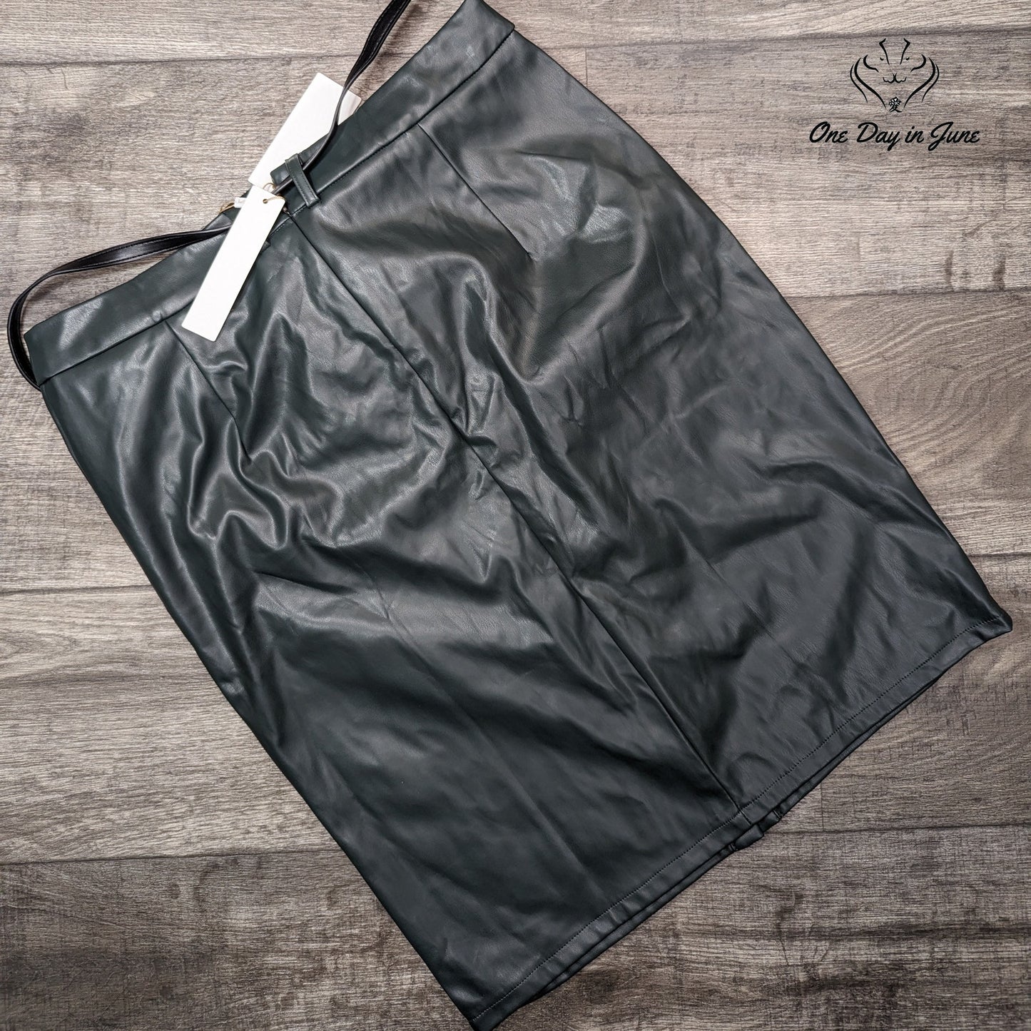 Belle Poque Belted Faux Leather Midi Skirt Size XL