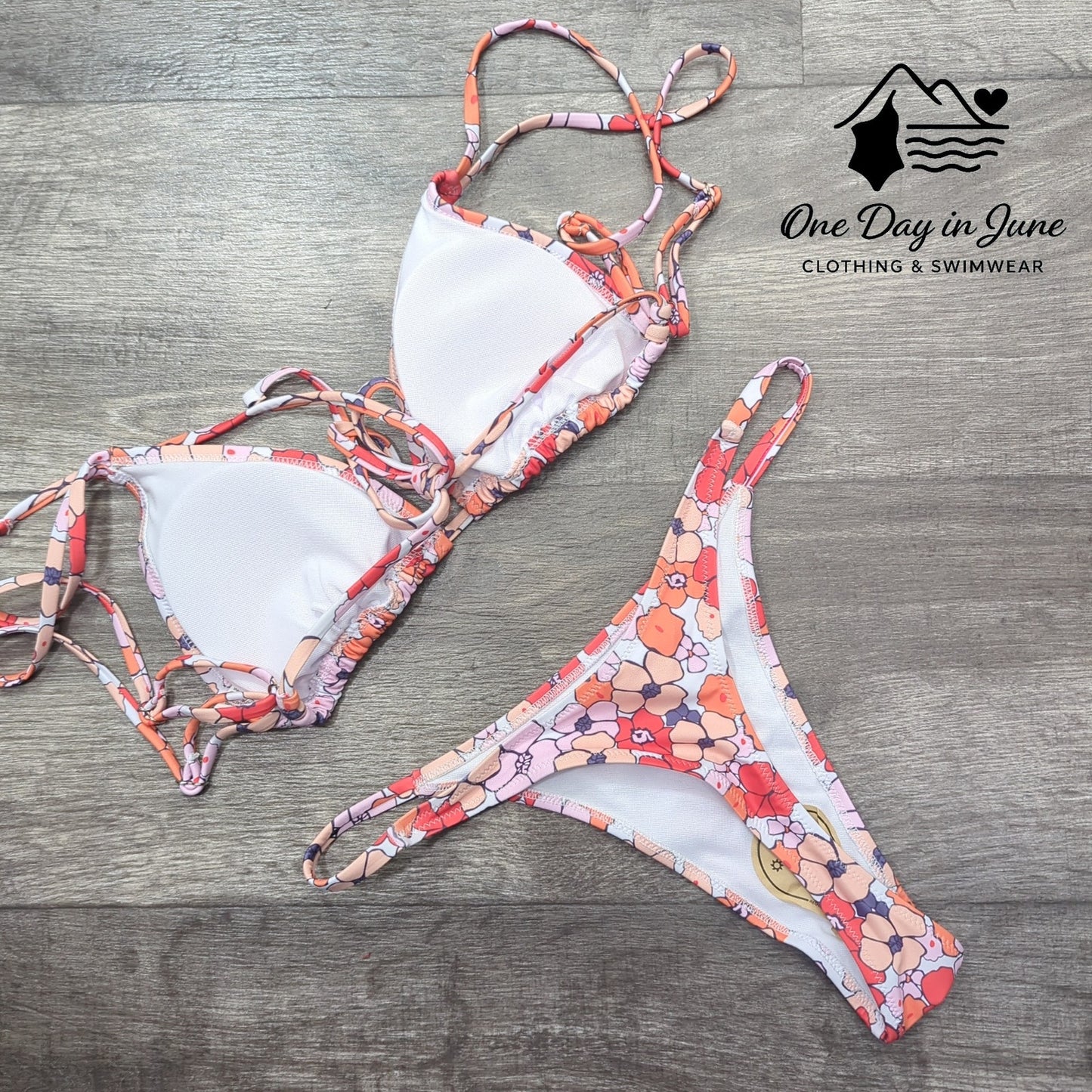 Charmleaks Floral Triangle Thong Bikini Swimsuit Size M