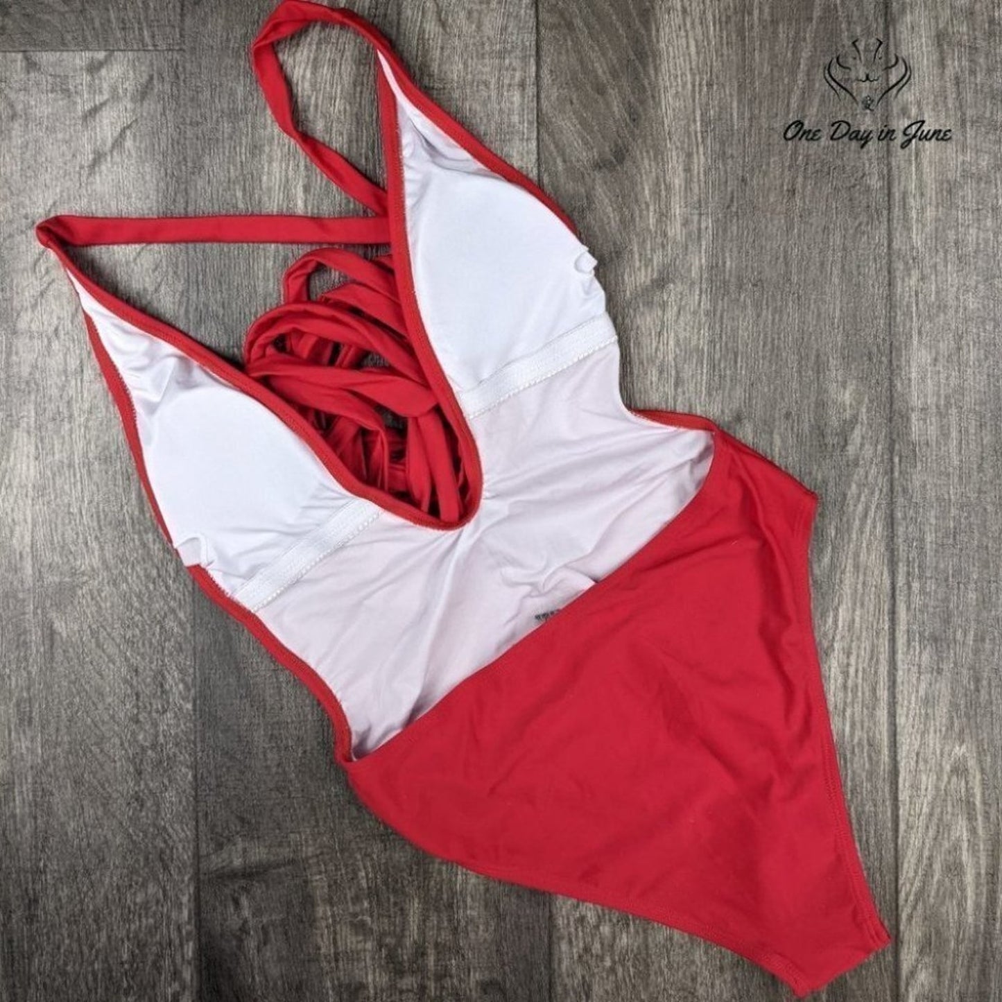 Romwe Deep V Criss Cross One Piece Size S