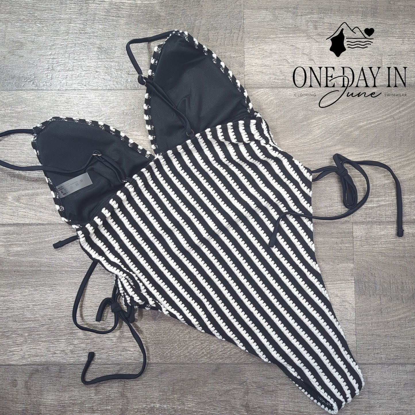 MakeMeChic High Cut Striped Drawstring One Piece Swimsuit Size M