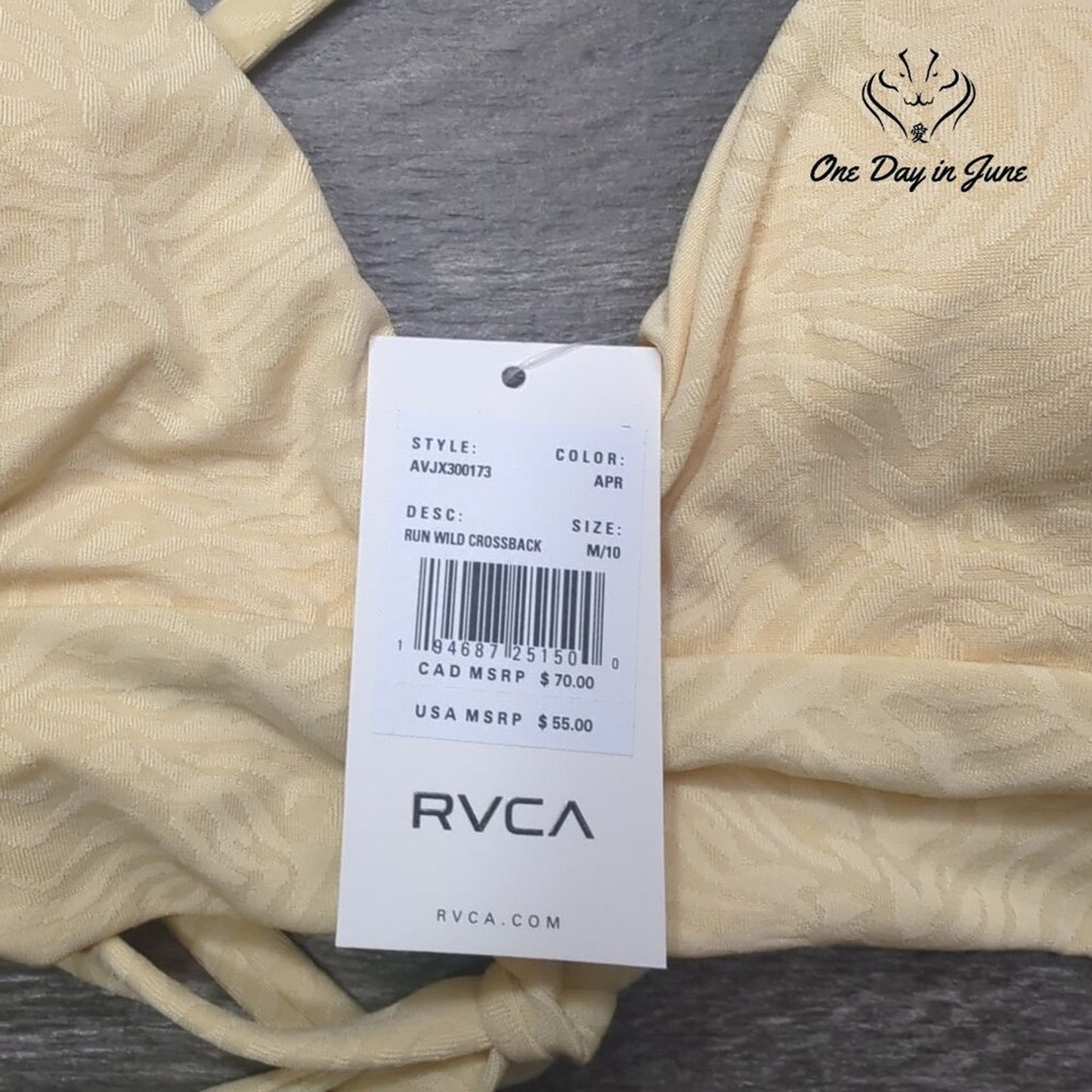 RVCA Run Wild Crossback bikini Top Size M