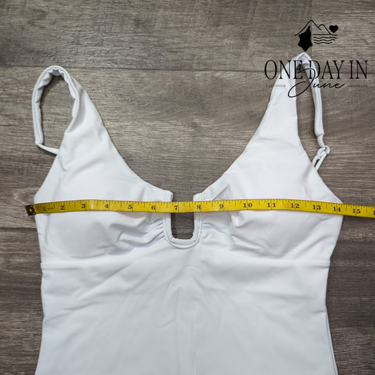 CharmLeaks U Wire One Piece Swimsuit White Plunge Neck High Cut Size S