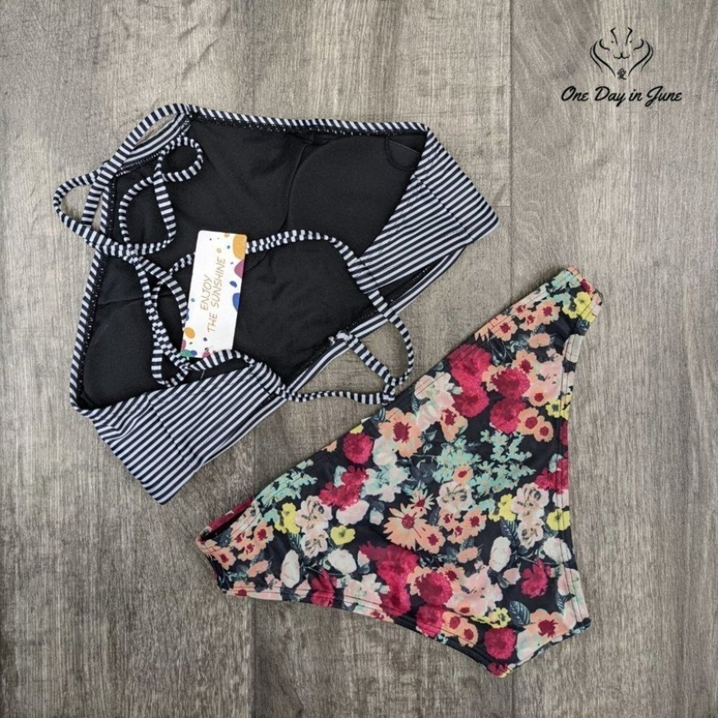 Beautyin Floral High Neck Bikini Swimsuit Size S