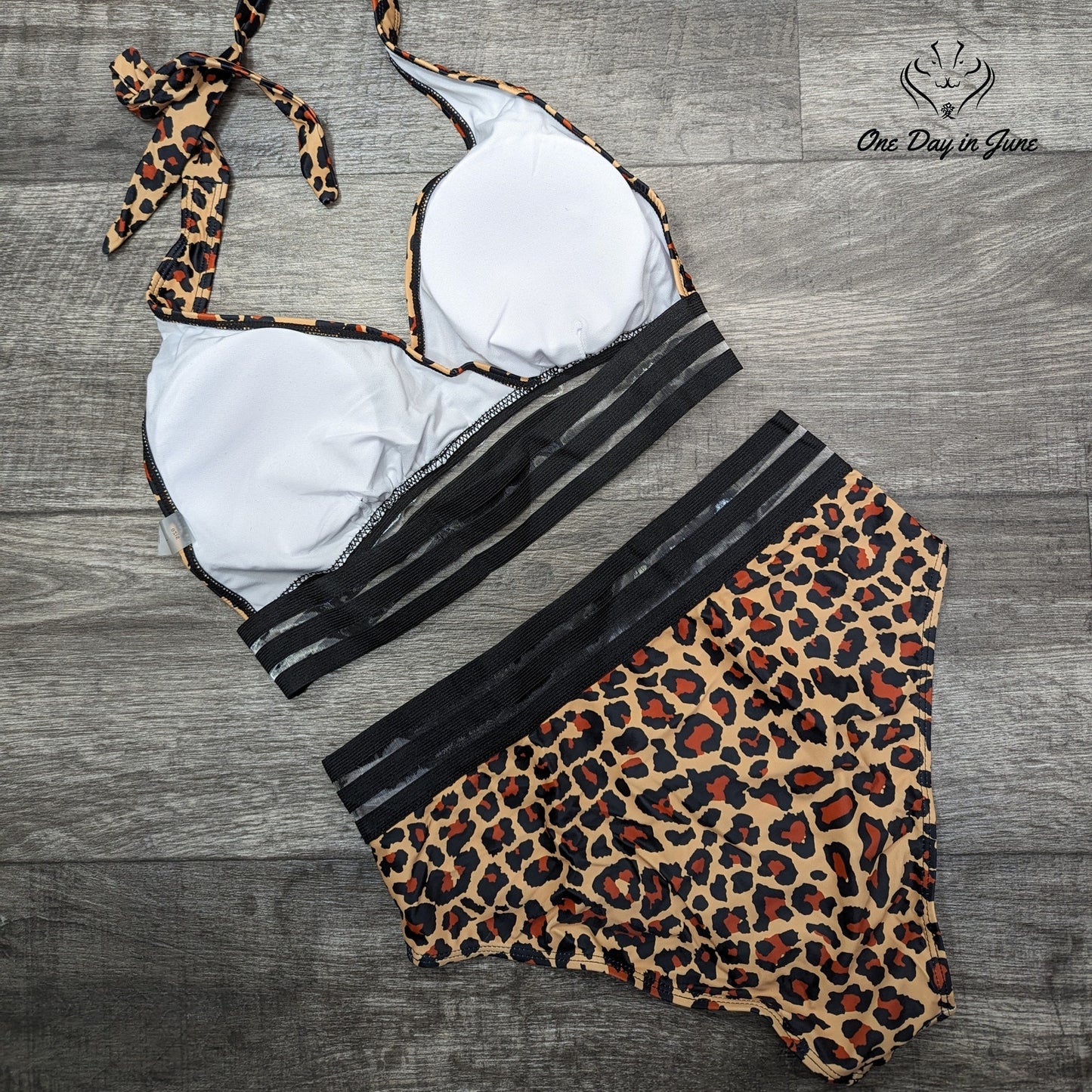 Jodimitty Leopard Print Mesh Accent Bikini Swimsuit Size L