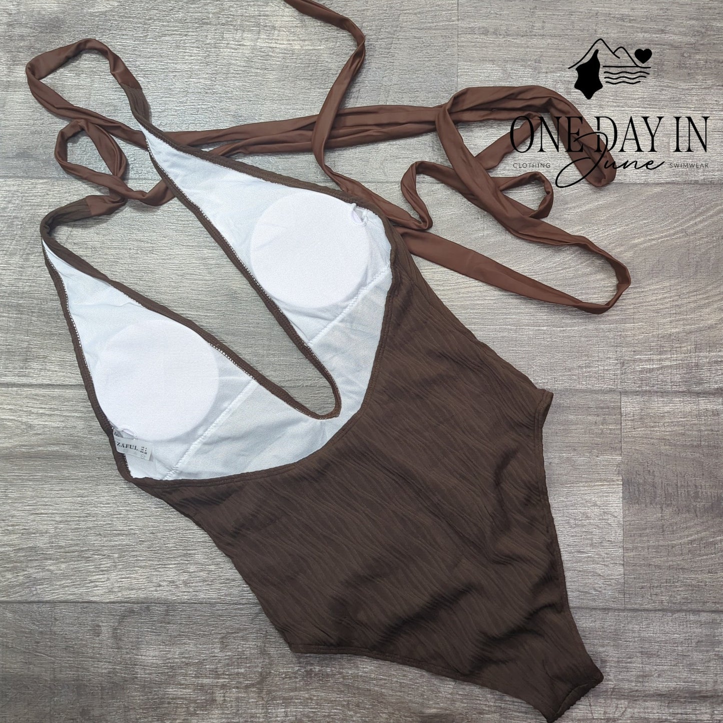 Zaful Deep V Tie Wrap One Piece Swimsuit Size S