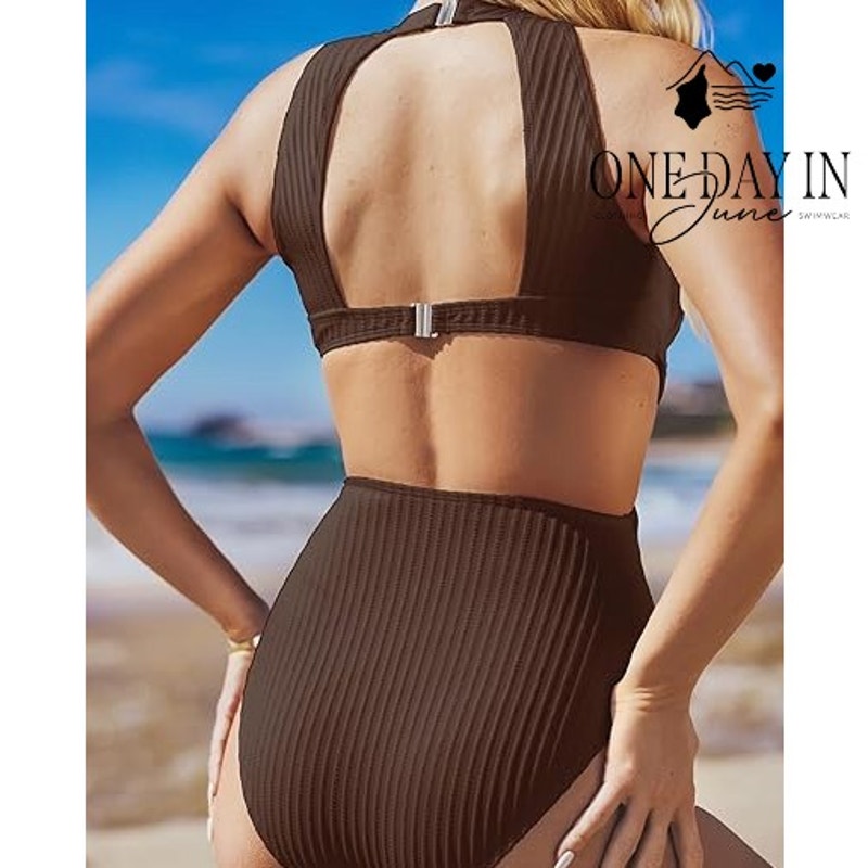 Cupshe Textured Cut Out High Neck One Piece Swimsuit Size L