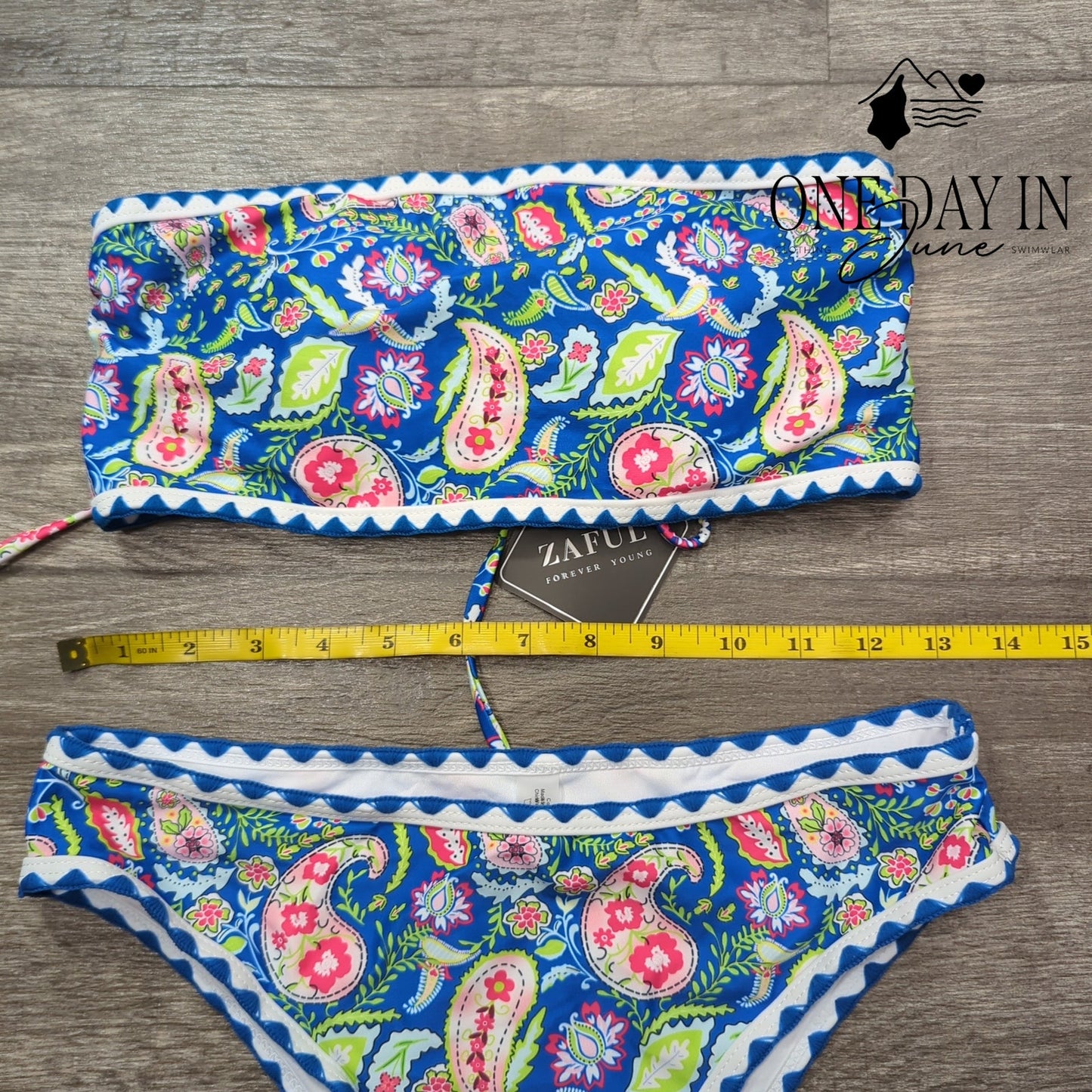 Zaful Floral Bandeau Bikini Swimsuit Size s