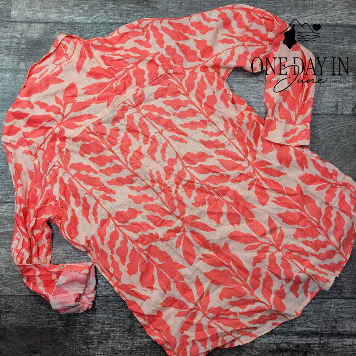 Rachel Zoe 100% Linen Tropical Floral Button Down Shirt Coral NWT Size L