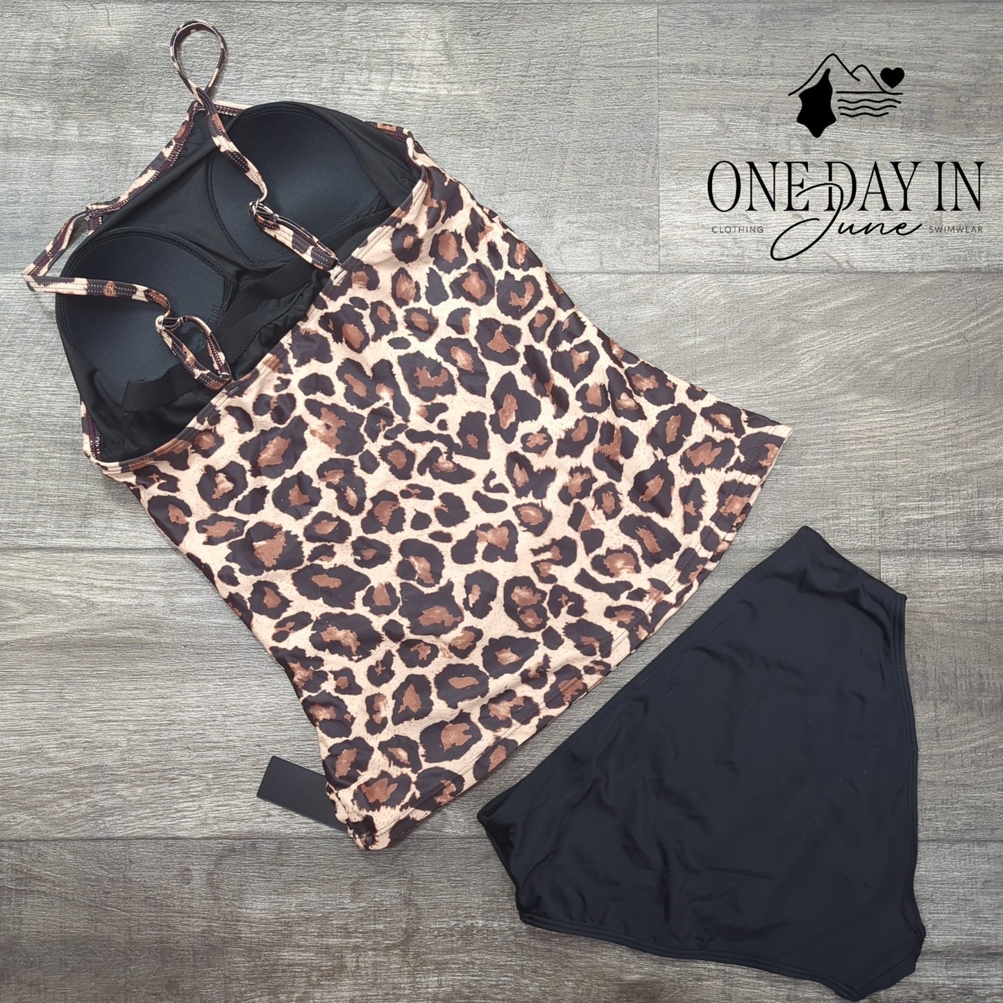 Tempt Me High Neck Leopard Tankini Swimsuit Size S