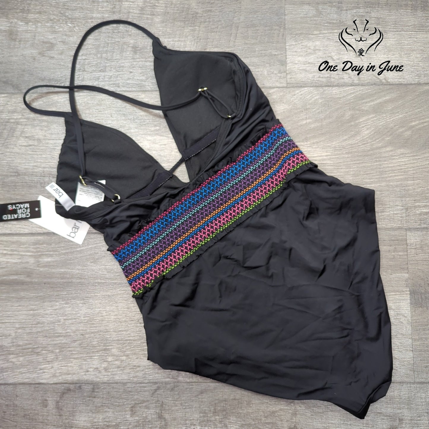 Bar III Smocking Solids One Piece Swimsuit Size M