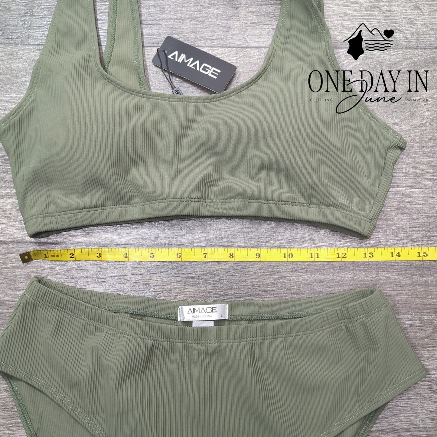 Aimage Crop Ribbed Bikini Swimsuit Size L