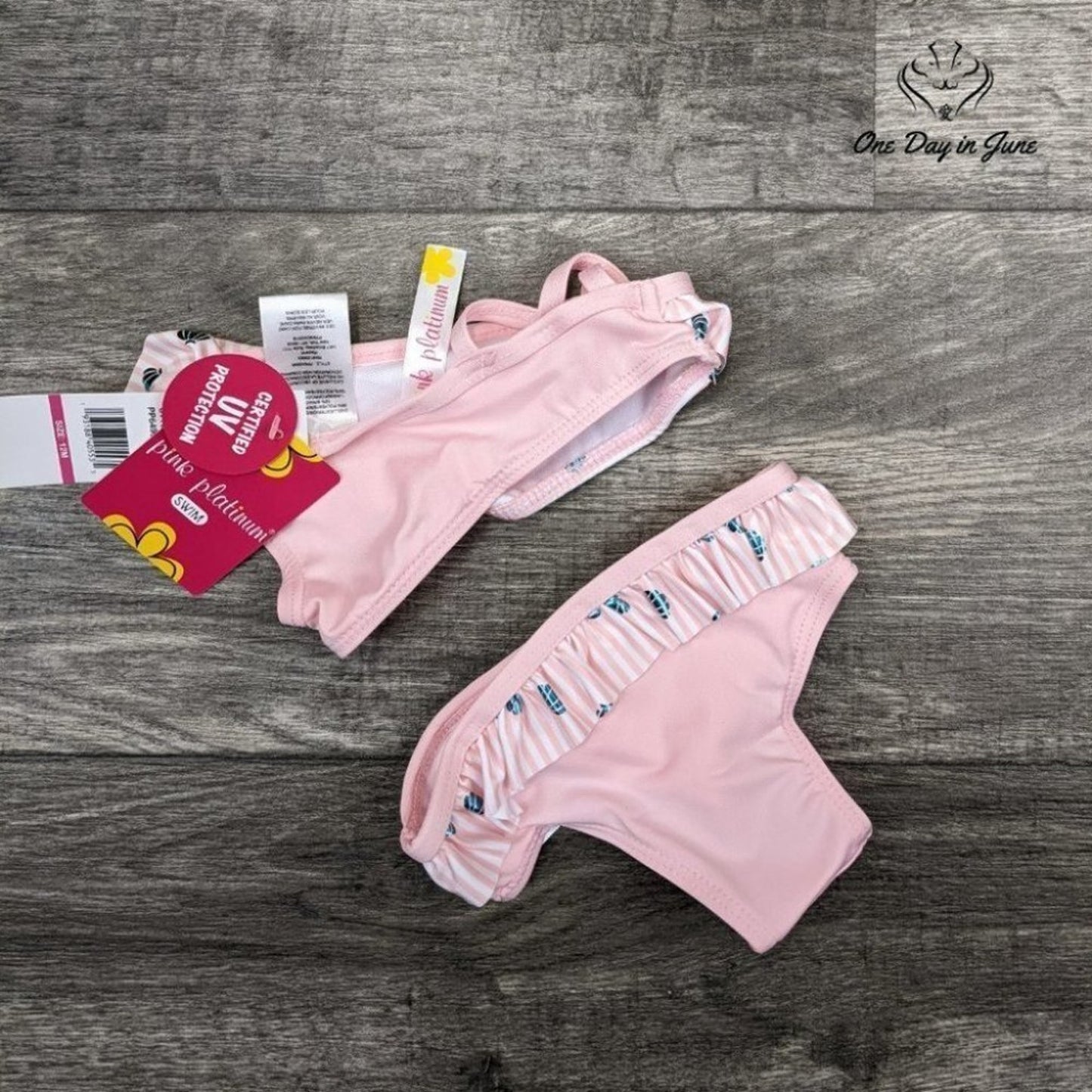 Pink Platinum Baby Shell Stripe One Shoulder One Piece Swimsuit Size 12M