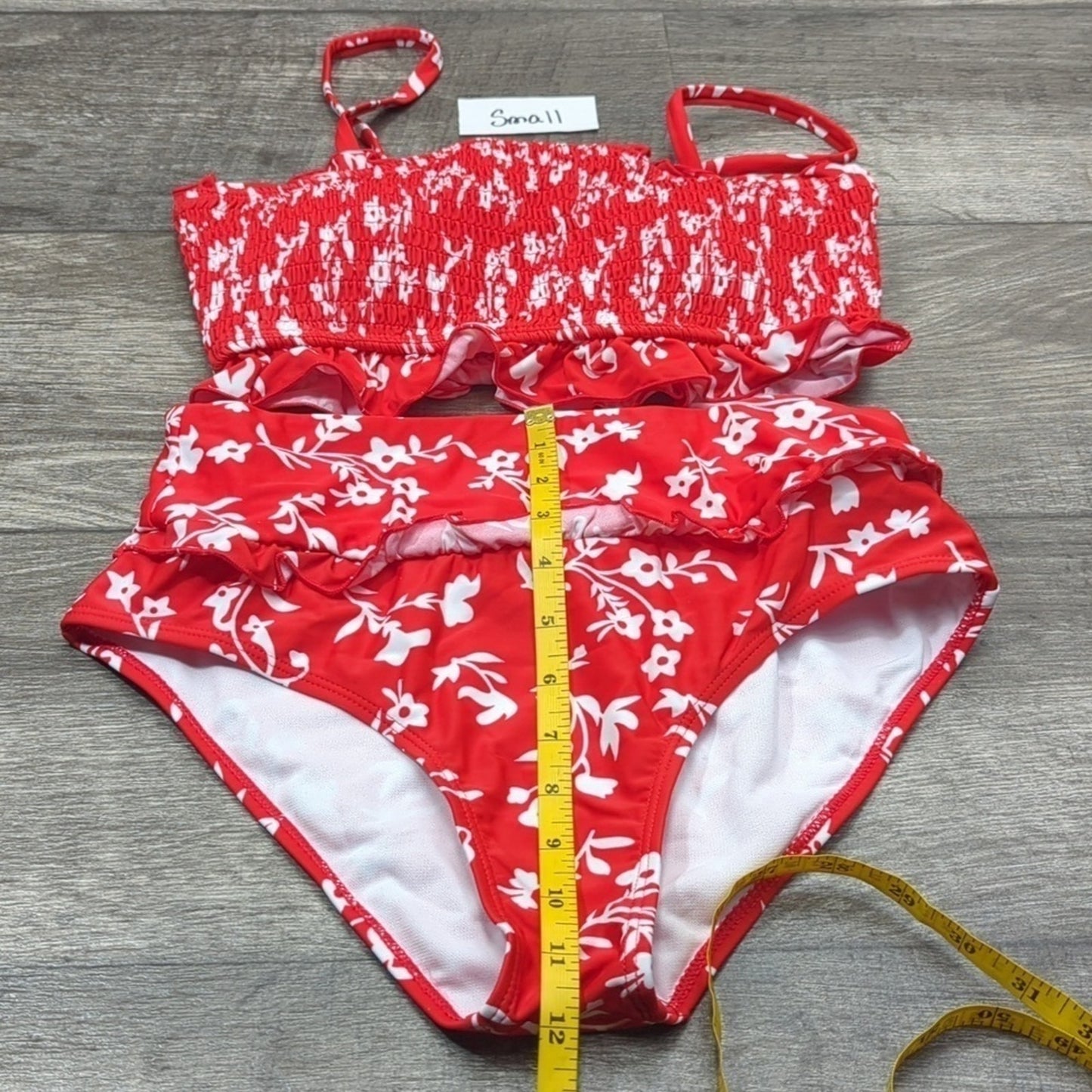 Moshengqi Bandeau Smocked Bikini Swimsuit Size S
