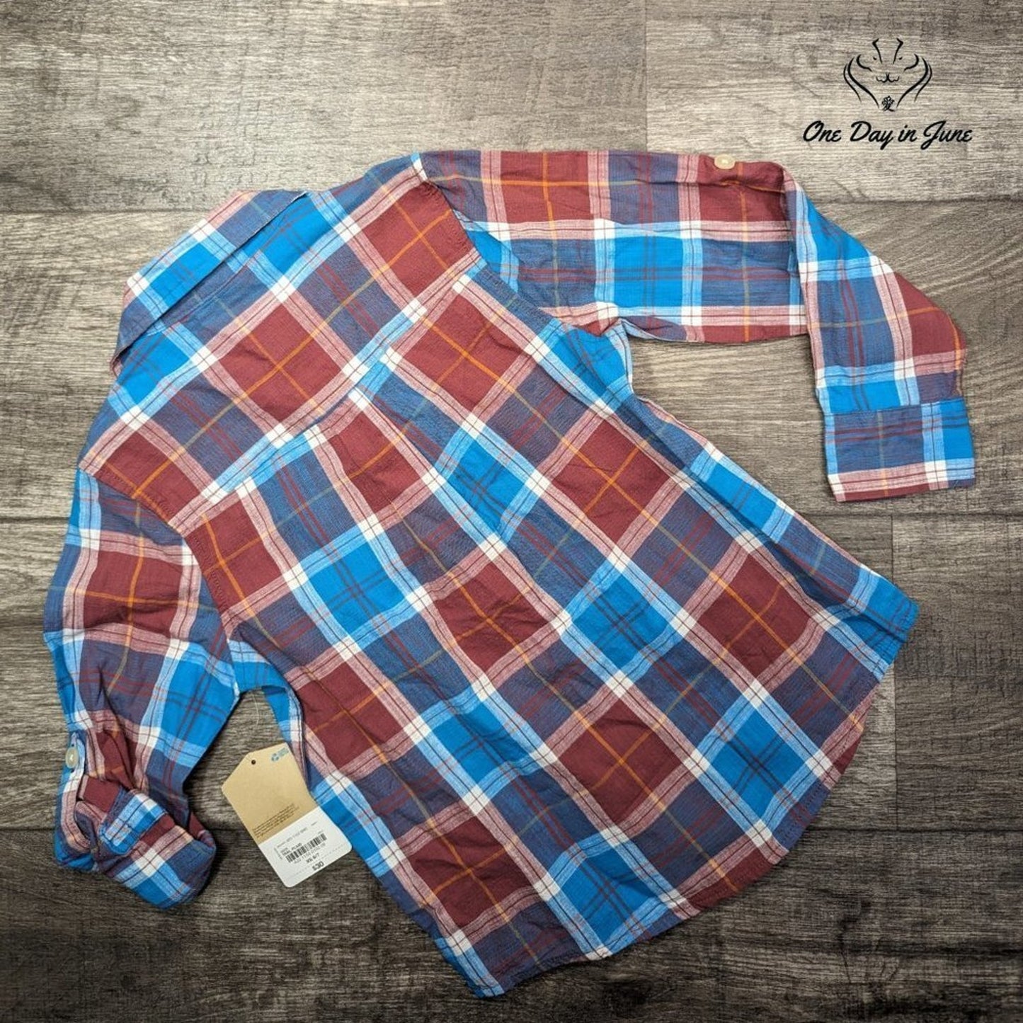 There Abouts Teal Plaid Button Down Shirt Size XS 6/7