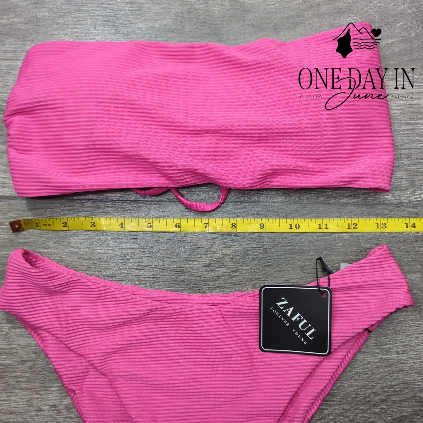 Zaful Bandeau Ribbed Tie Back Bikini Swimsuit Size M