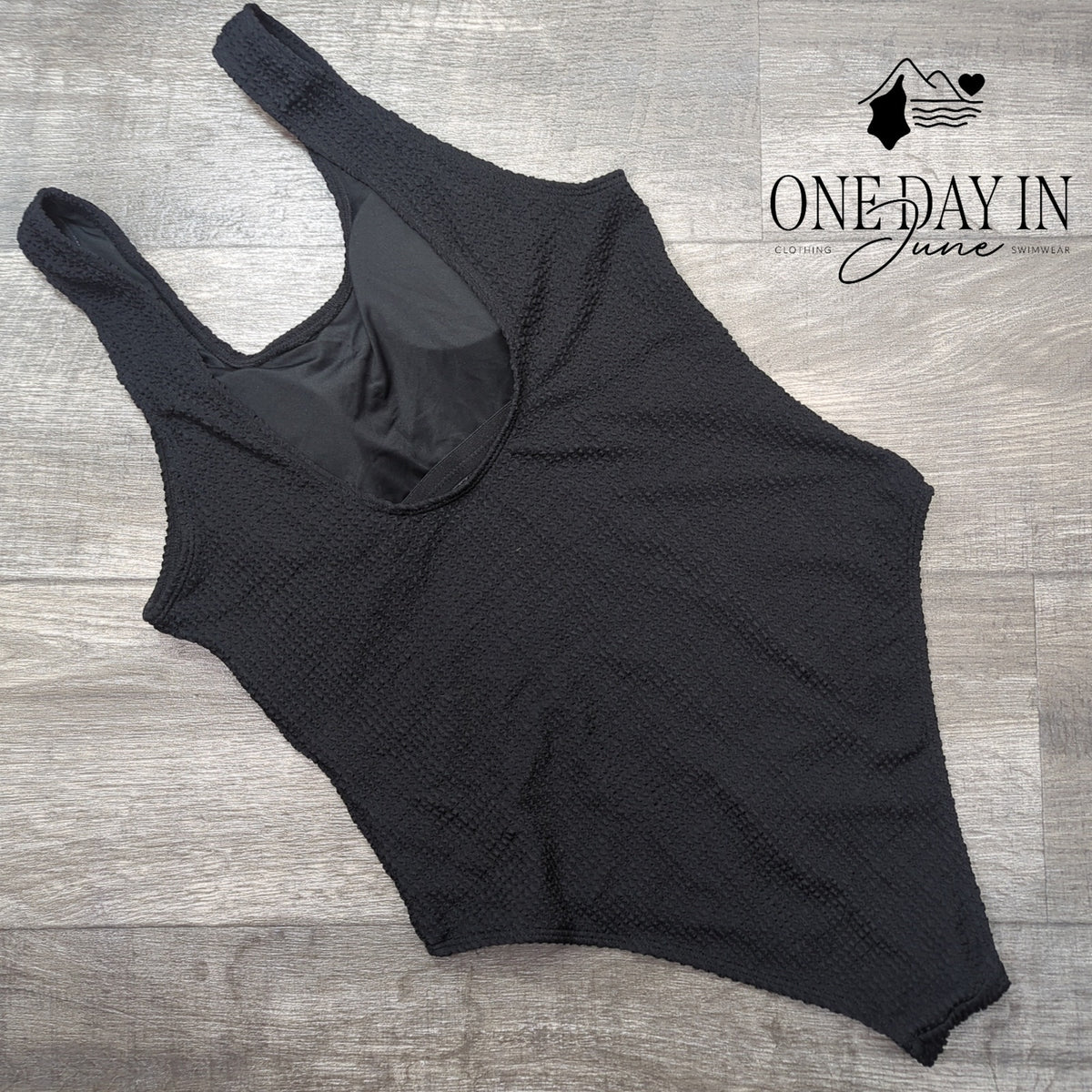 Aleumdr Smocked One Piece Swimsuit Black Scoop Neck Textured Size XL