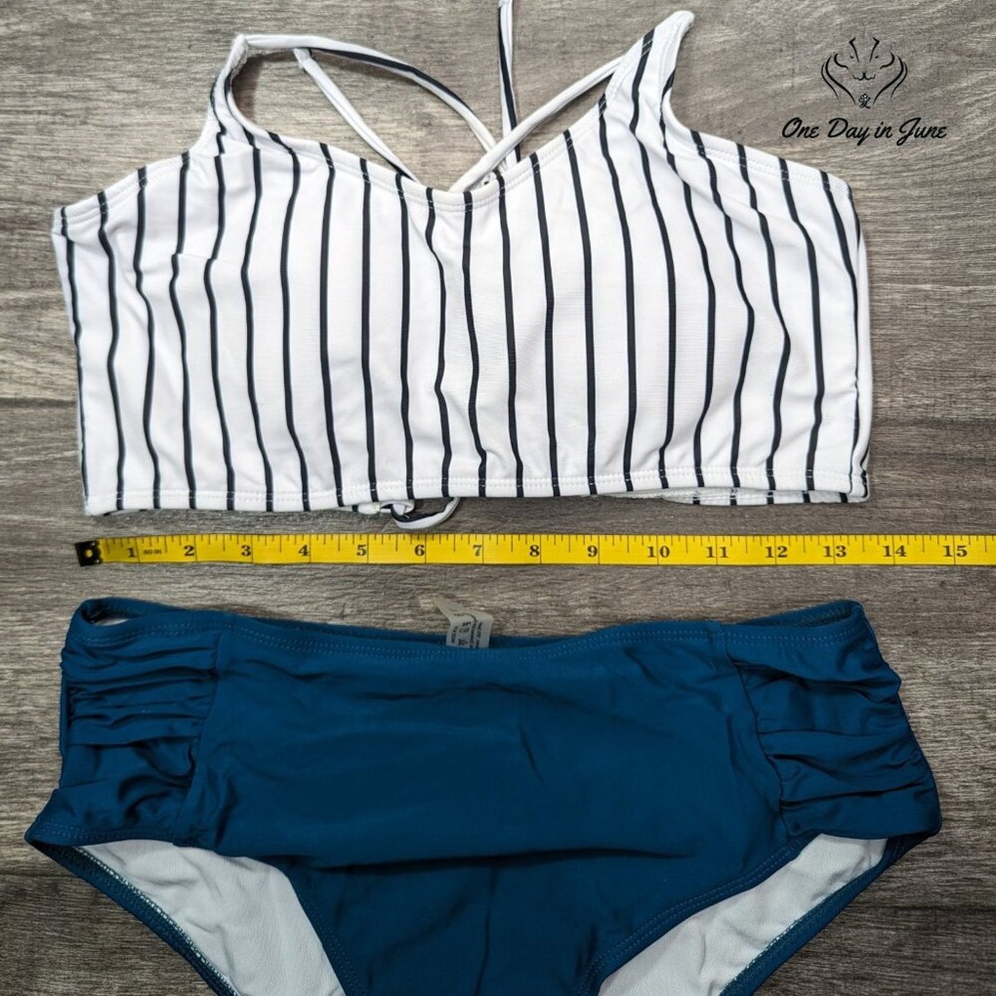 Joau Striped Lace Up Back Bikini Swimsuit Size L