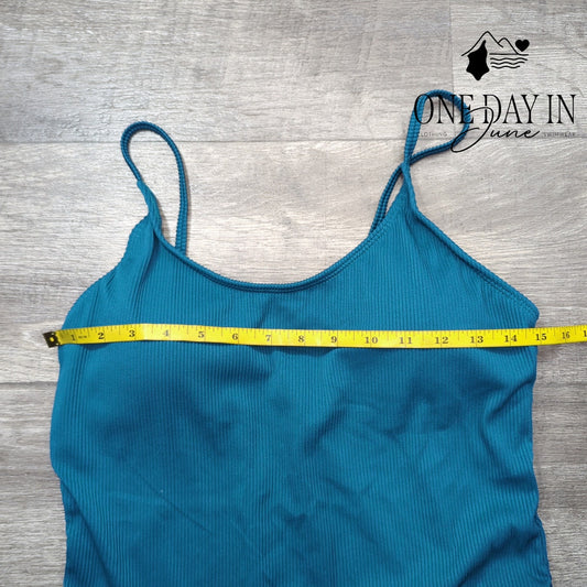 Adisputent Ribbed Scoop Neck One Piece Swimsuit Teal Blue Size XL
