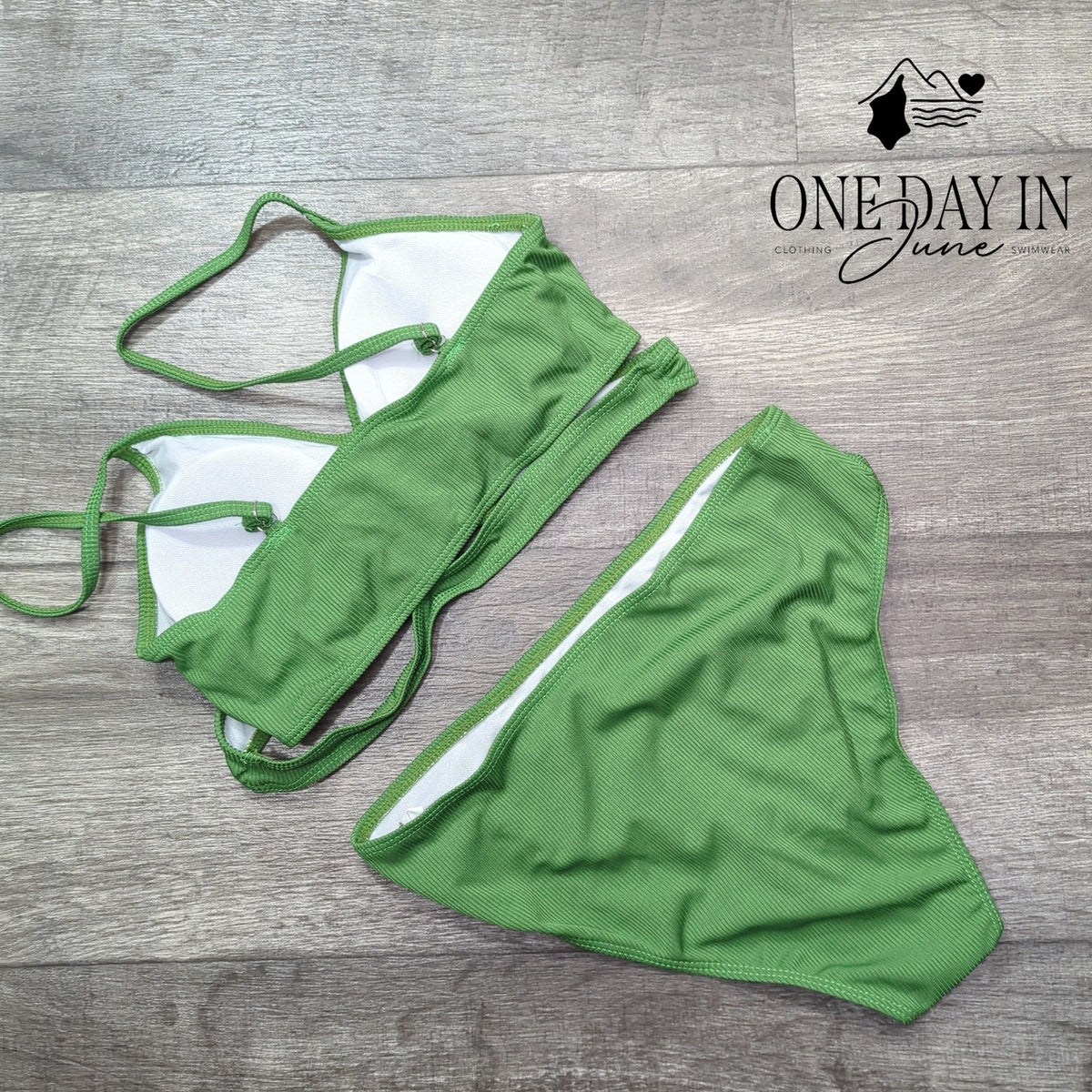 CharmLeaks Girls Cross Front Ribbed Bikini Swimsuit Green Size 15-16