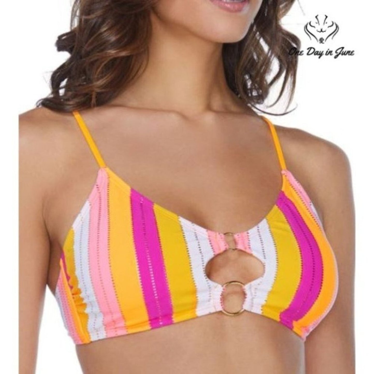 Ambrielle Striped Bralette Bikini Top Size L