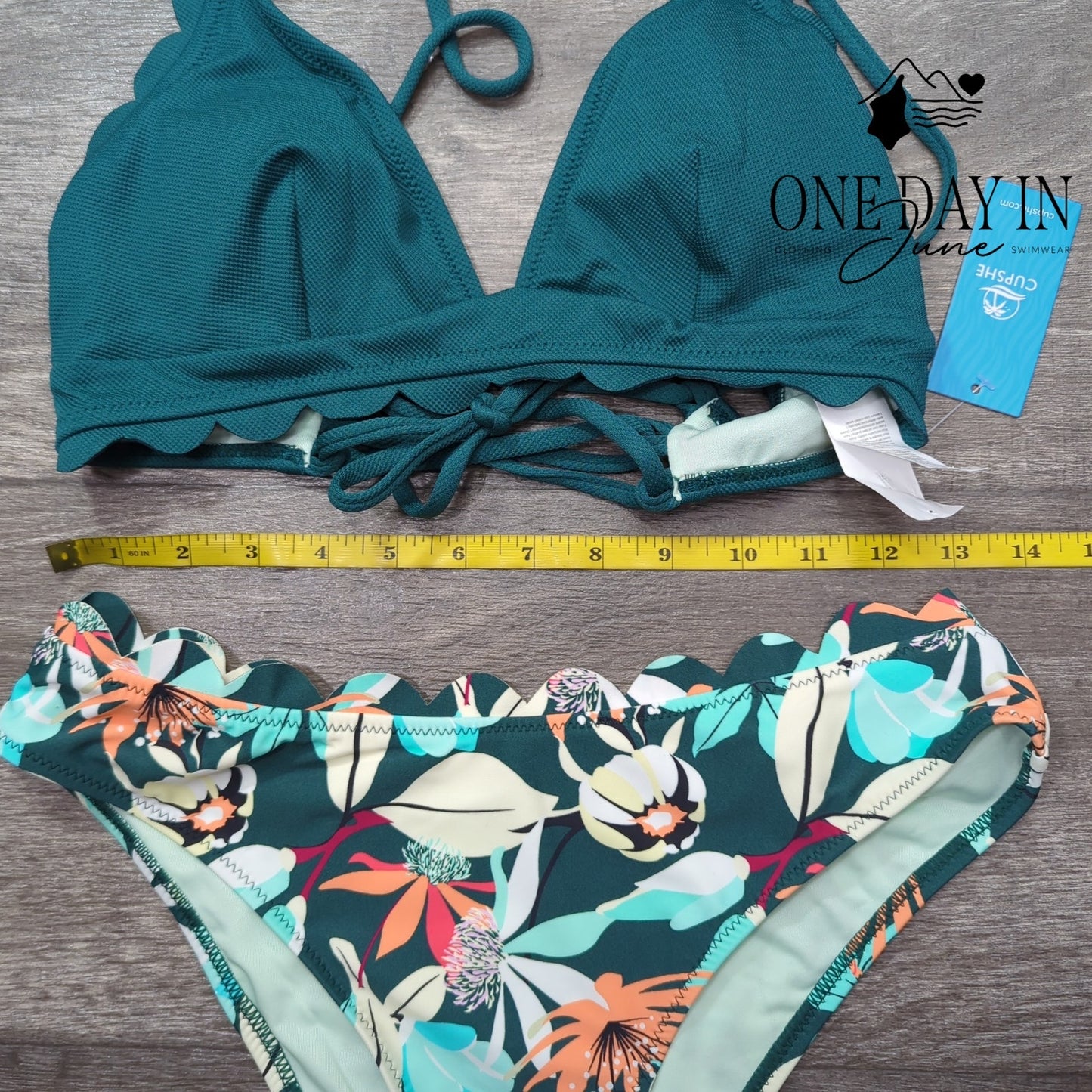 Cupshe Scallop Edge Tie Back Bikini Swimsuit Size M