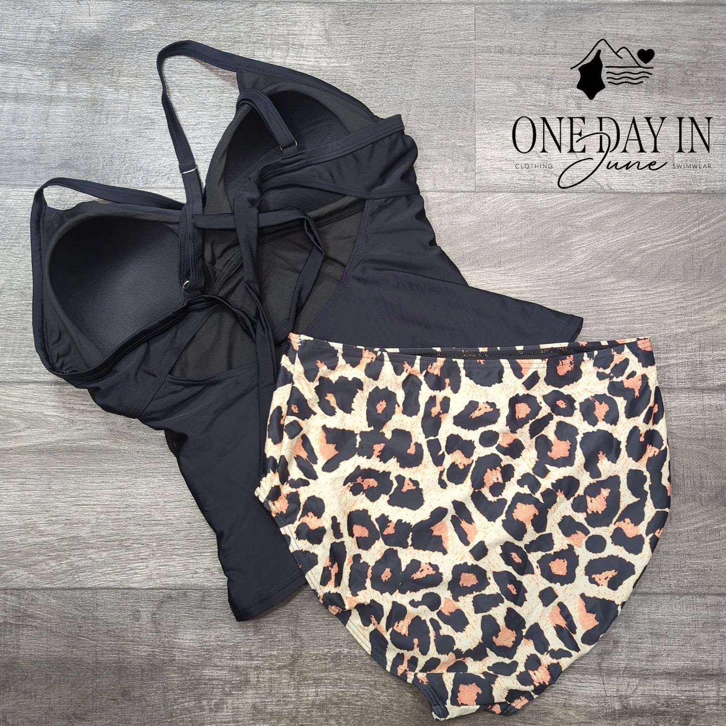 B2Prity Cross Front Tie Back Leopard Tankini Swimsuit Size XL