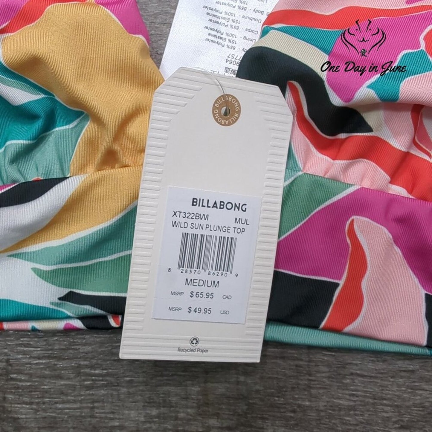 Billabong Wild Sun Plunge Bikini Top Size M