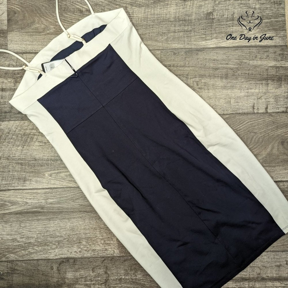bebe Color Block Ponte Midi Bodycon Dress Navy White NWT Size L