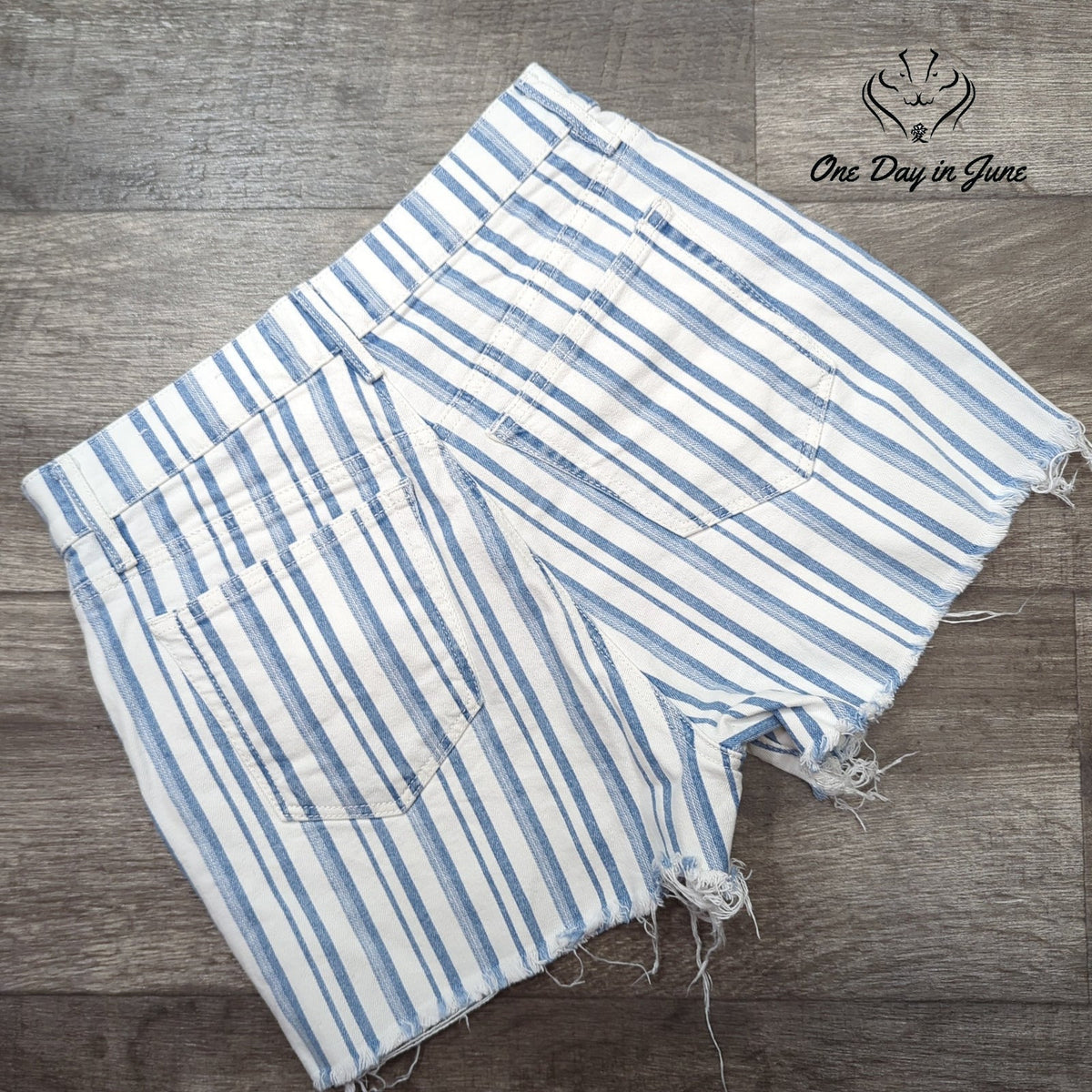 Loft Blue White Striped Denim Cutoff Shorts Frayed Hem Size 0
