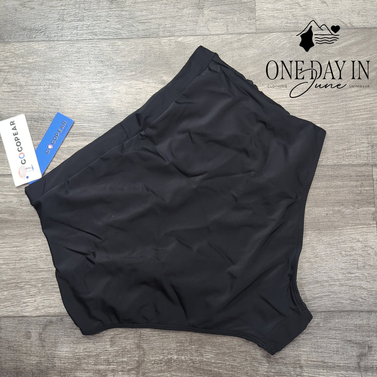 Cocopear High Waist Ruched Bikini Bottom Black Full Coverage NWT Size XL