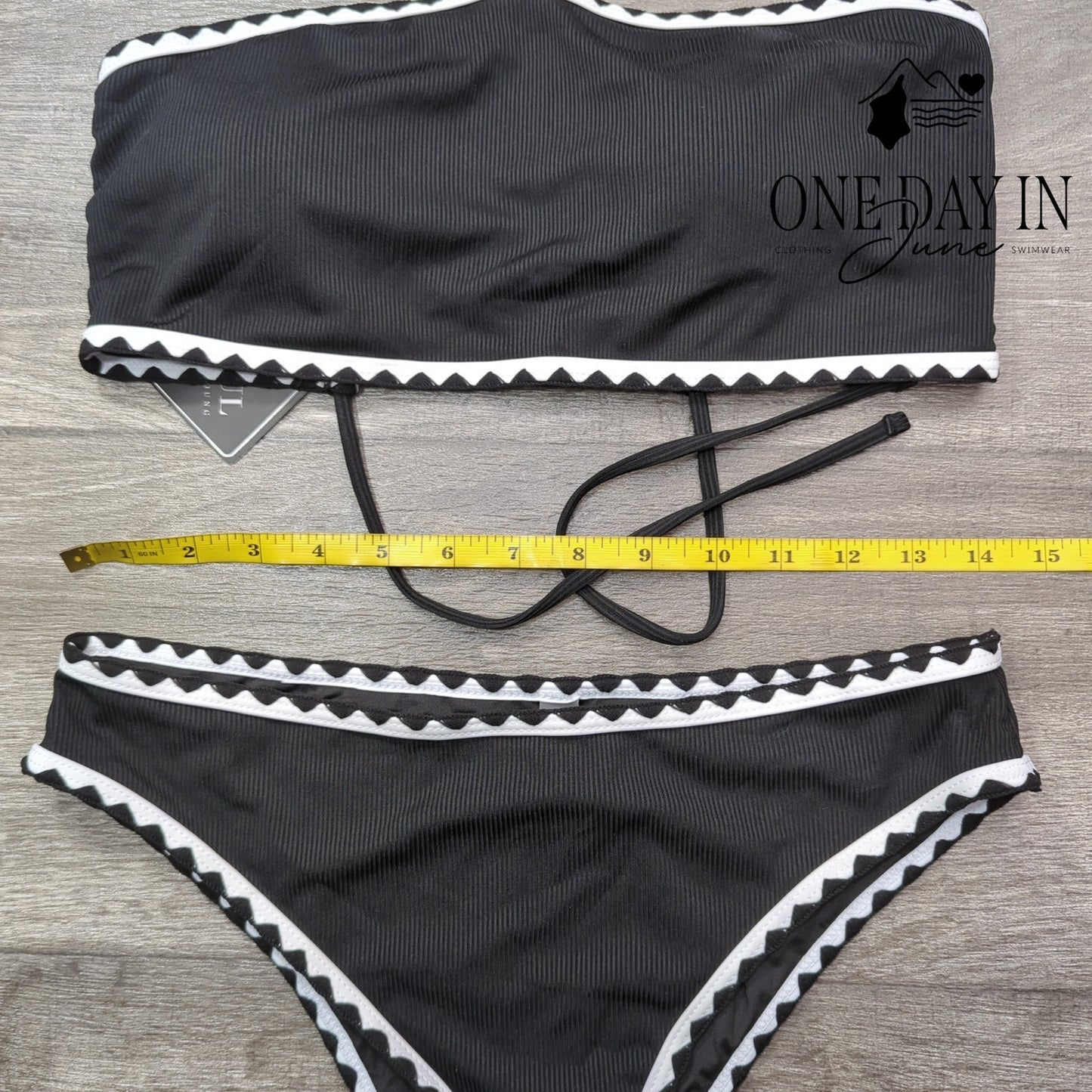Zaful Ribbed Bandeau Bikini Swimsuit Size M