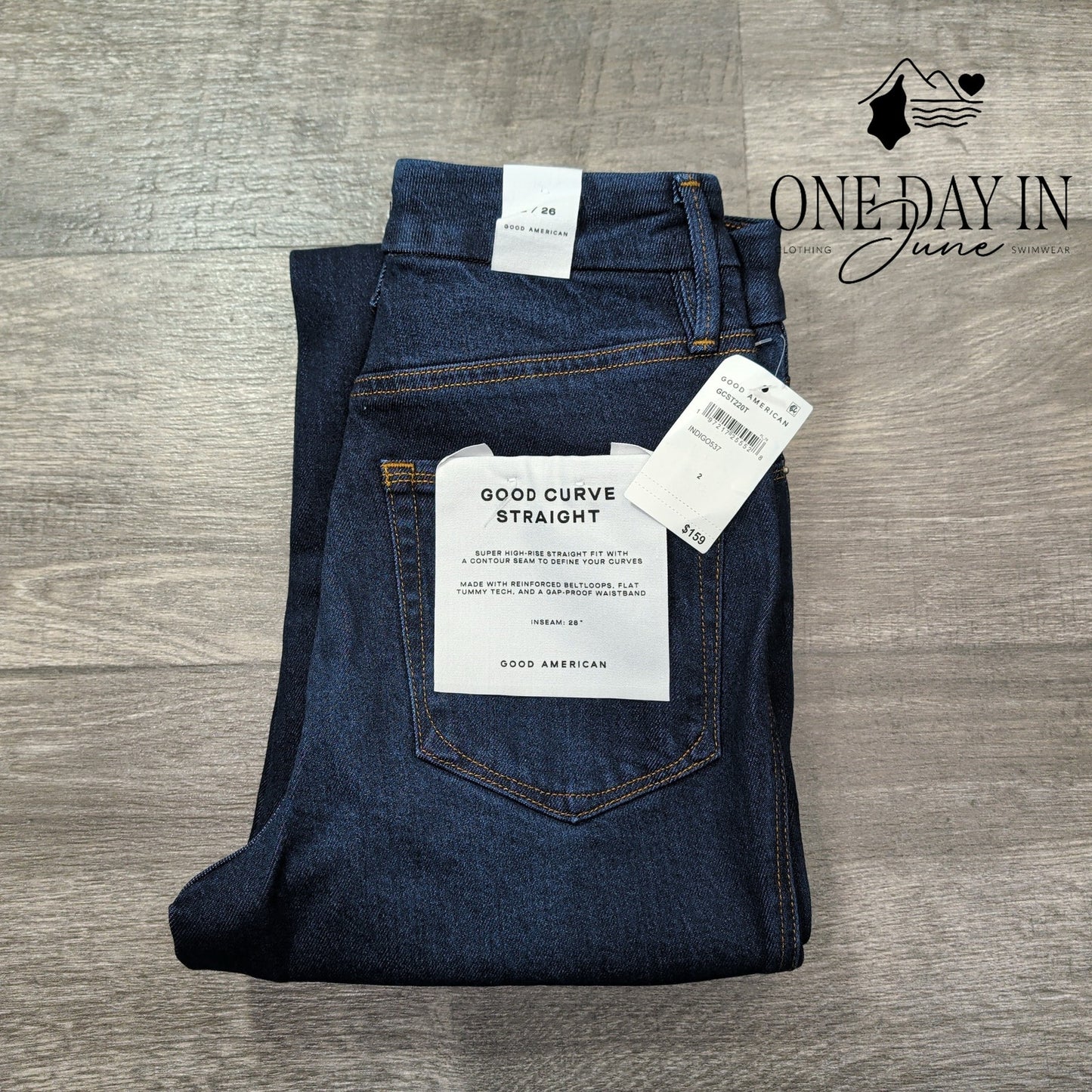 Good American Good Curve Straight Jeans High Rise Indigo NWT $159 Size 2 (26)