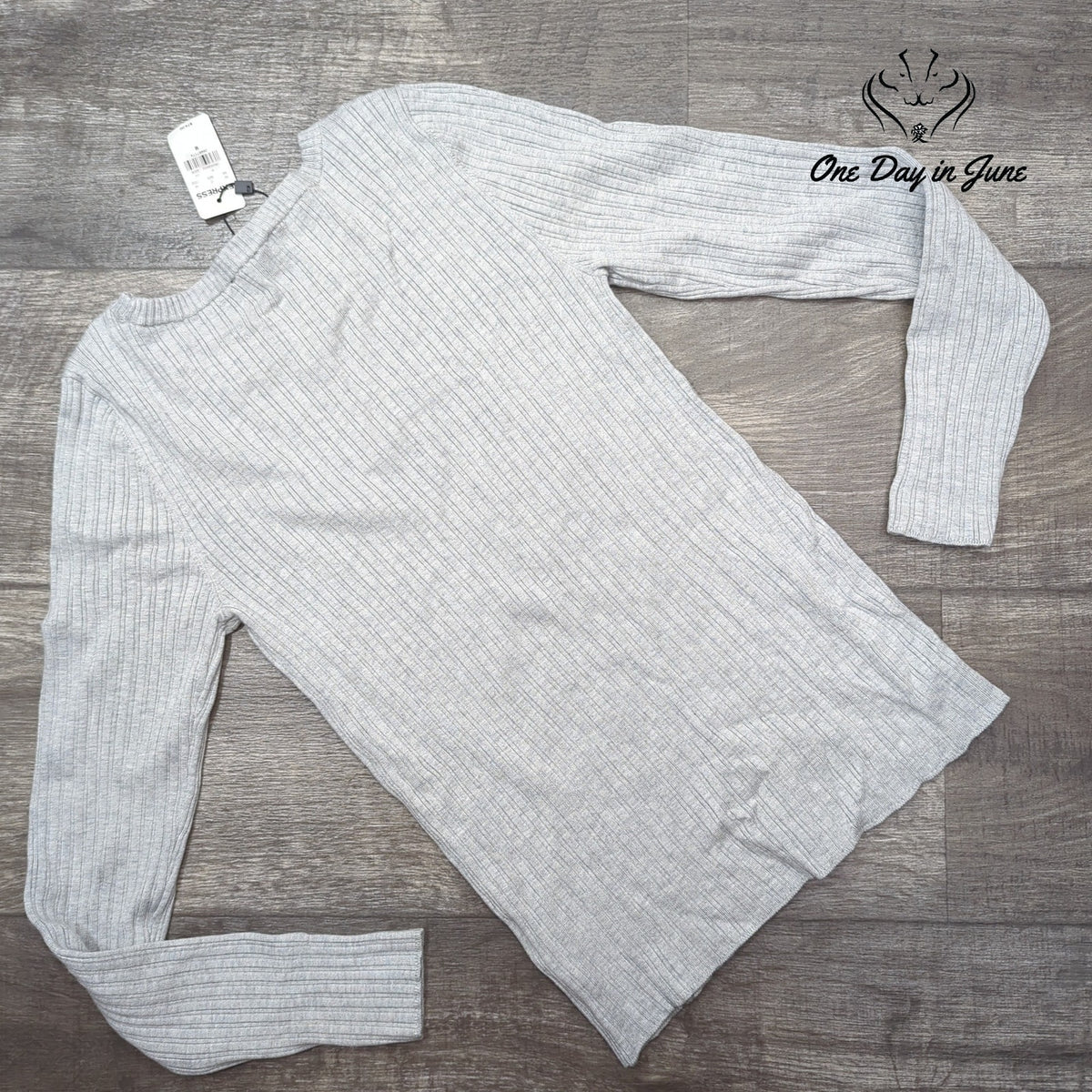 Express Ribbed Long Sleeve Top Jeweled Rhinestone Neckline Gray NWT Size M