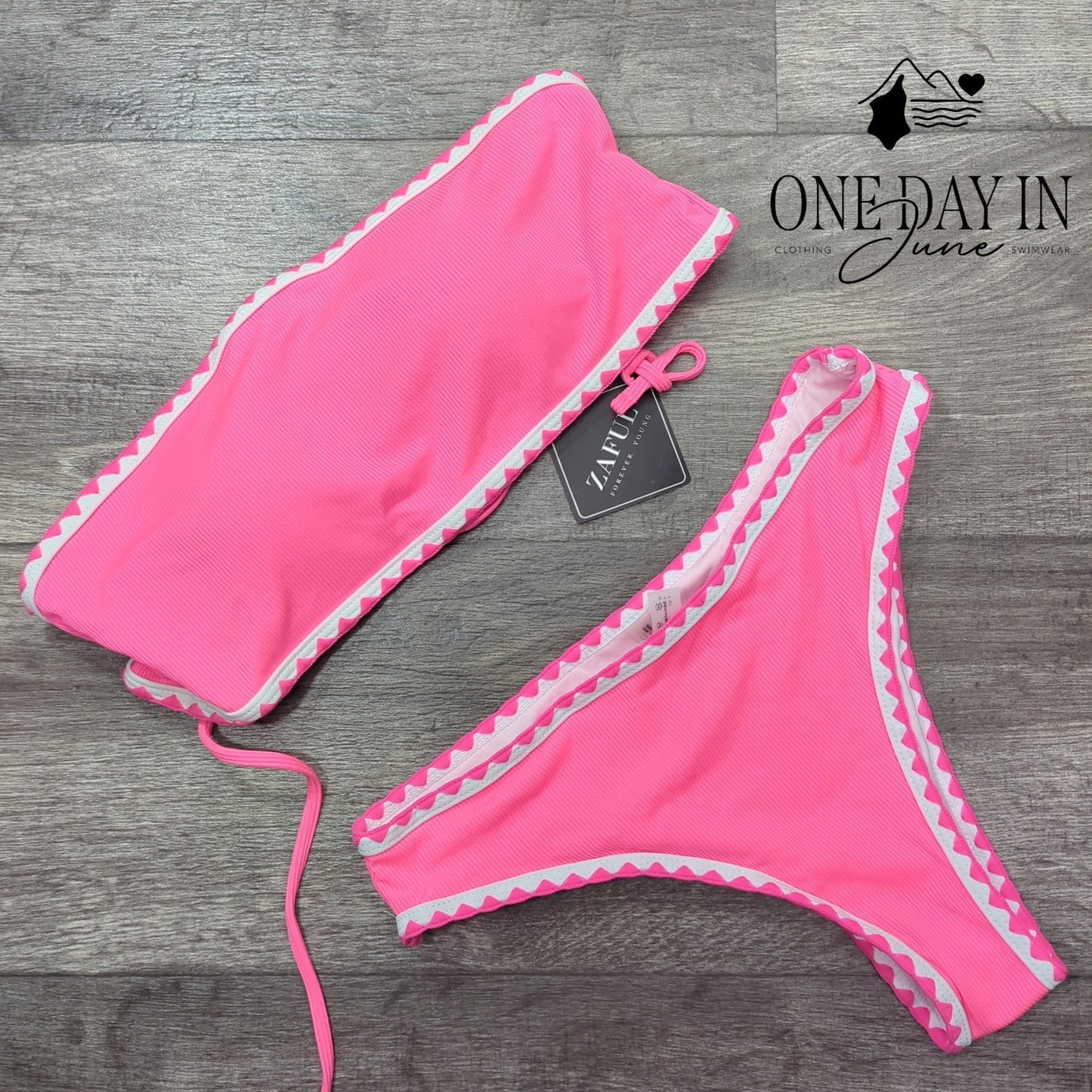 Zaful Bandeau Ribbed Bikini Swimsuit Size S
