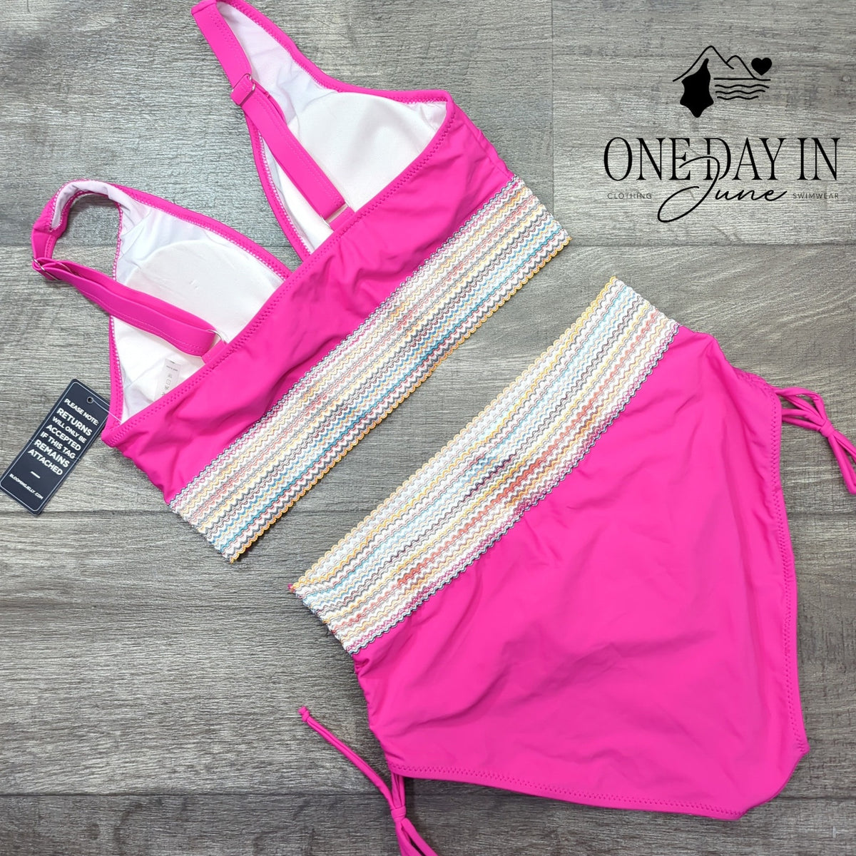 Blooming Jelly Bikini Swimsuit Hot Pink High Waist Ruched NWT Size L