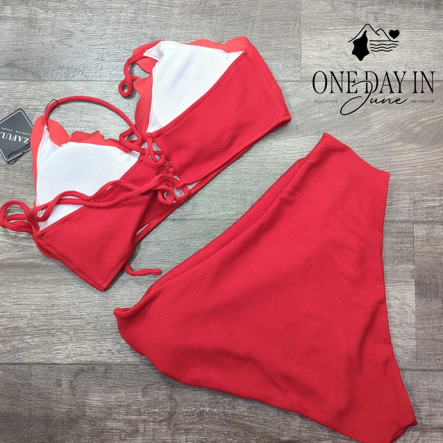 Zaful High Waist Scallop Ribbed Bikini Swimsuit Size XL