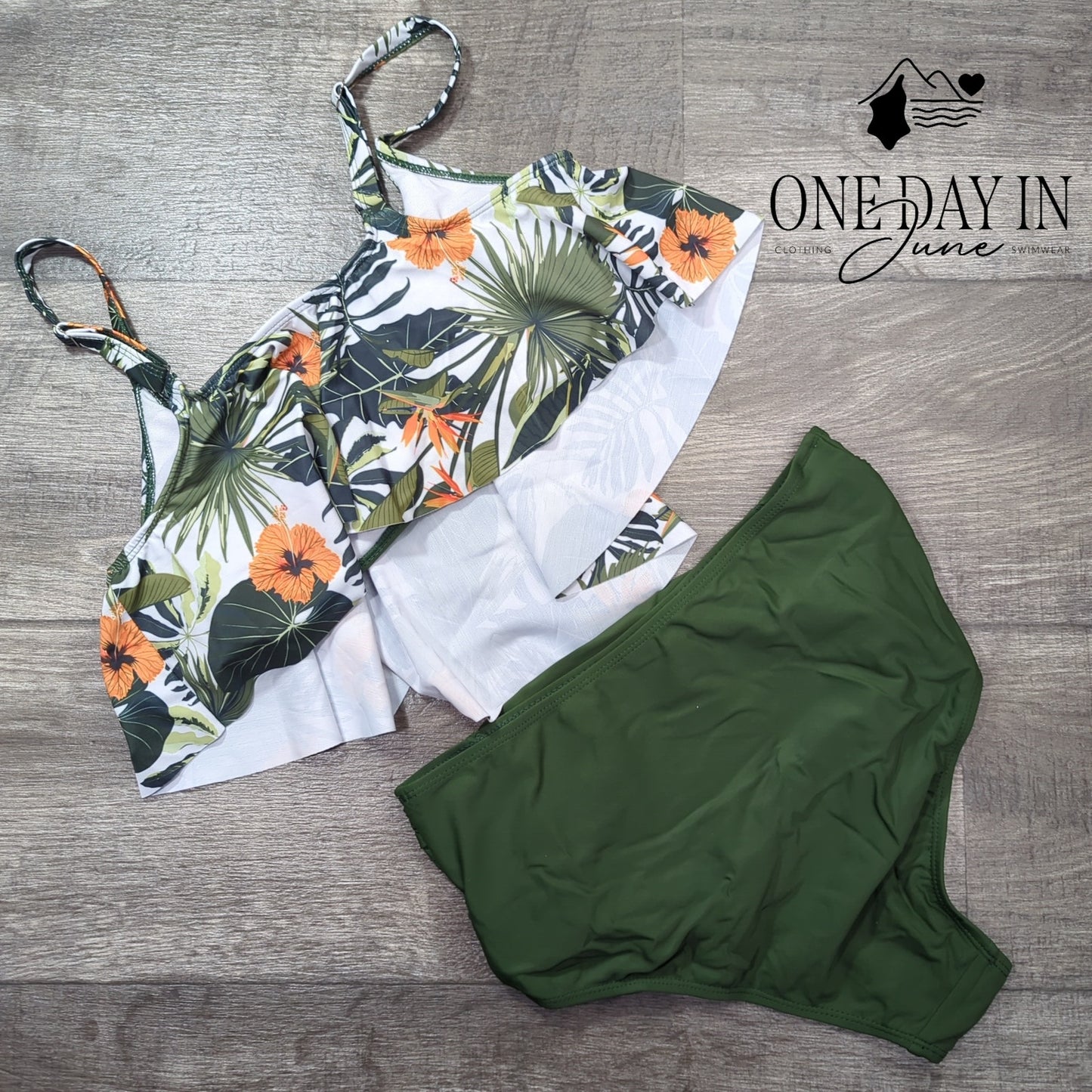 Charmo Tropical High Waist Flounce Bikini Swimsuit Size M