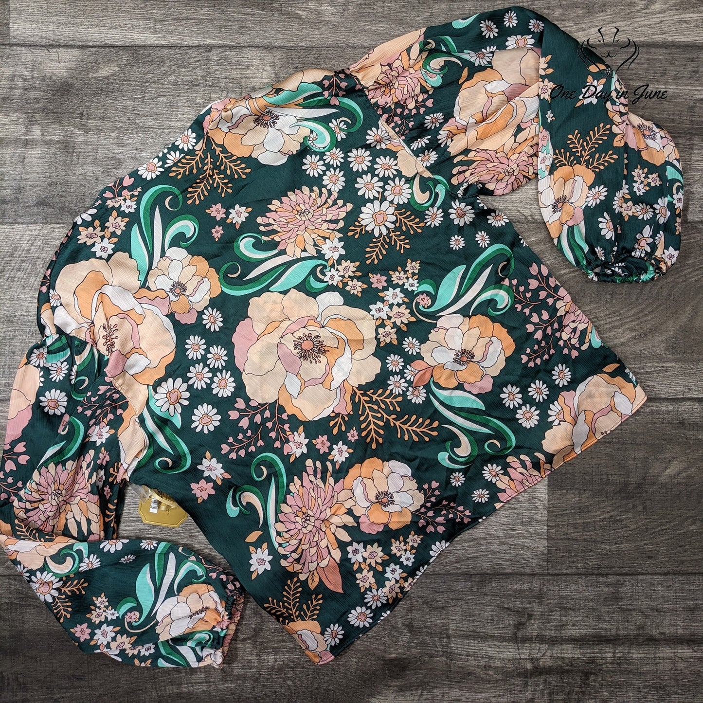 Ryegrass Sea Moss Floral Long Sleeve Top Size S