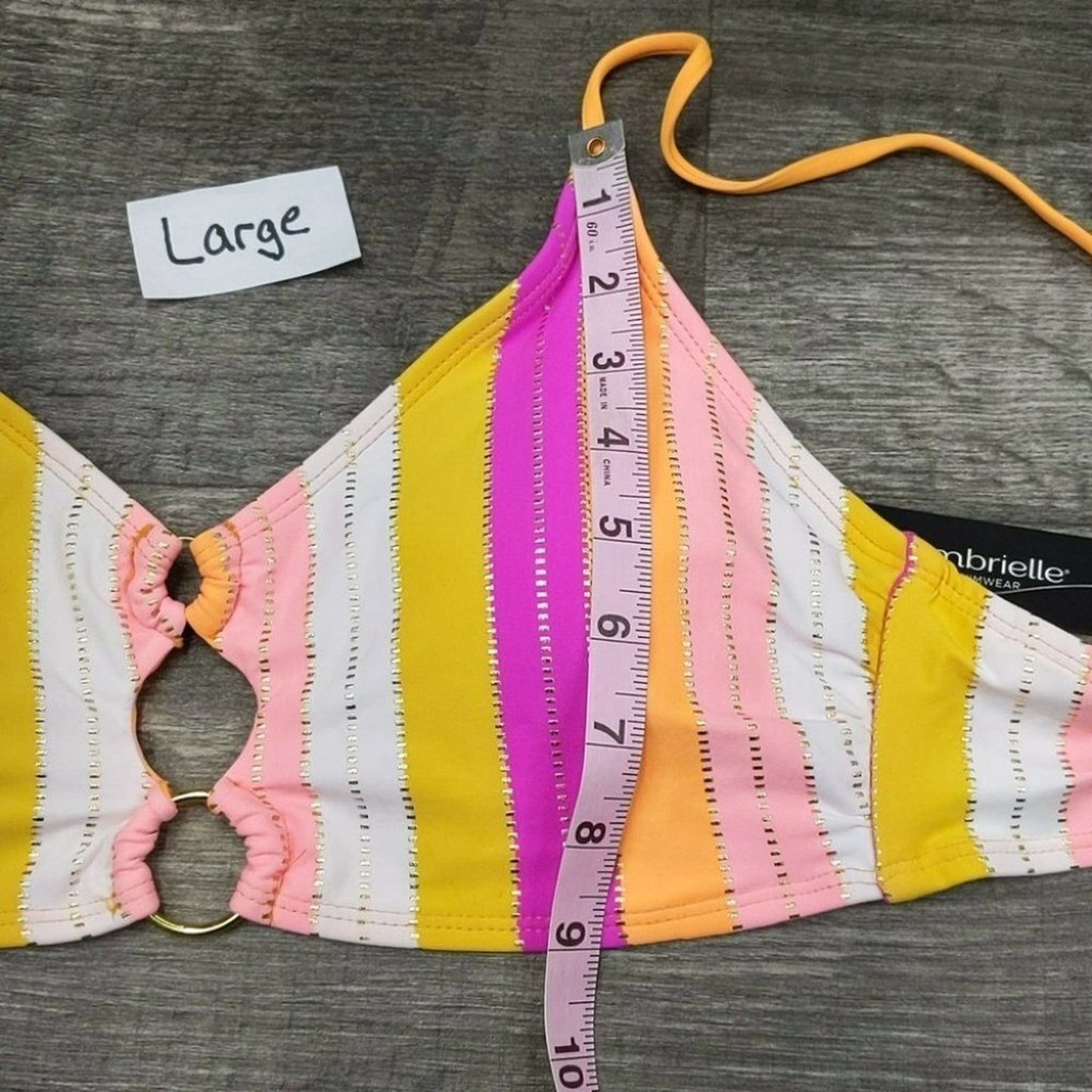 Ambrielle Striped Bralette Bikini Top Size L