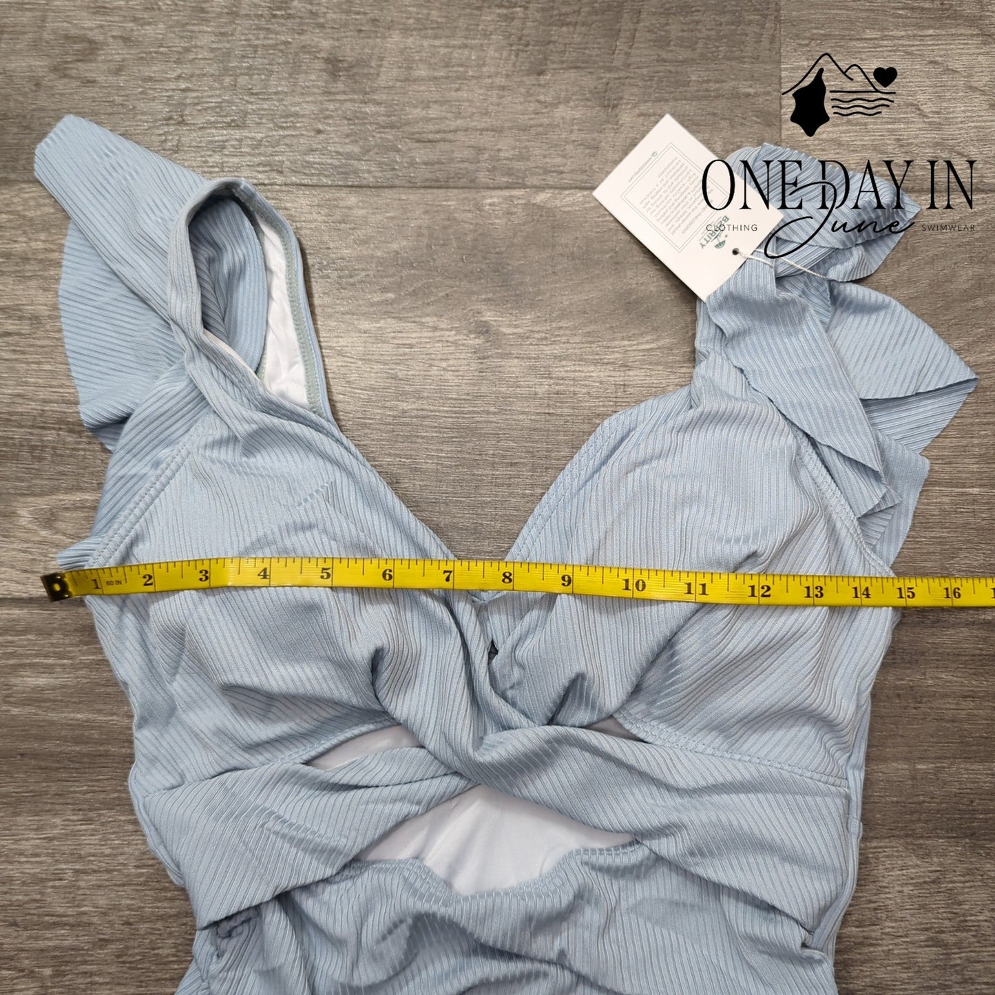 B2Prity Ribbed Ruffle Shoulder Cross Front Cut Out One Piece Swimsuit Size M