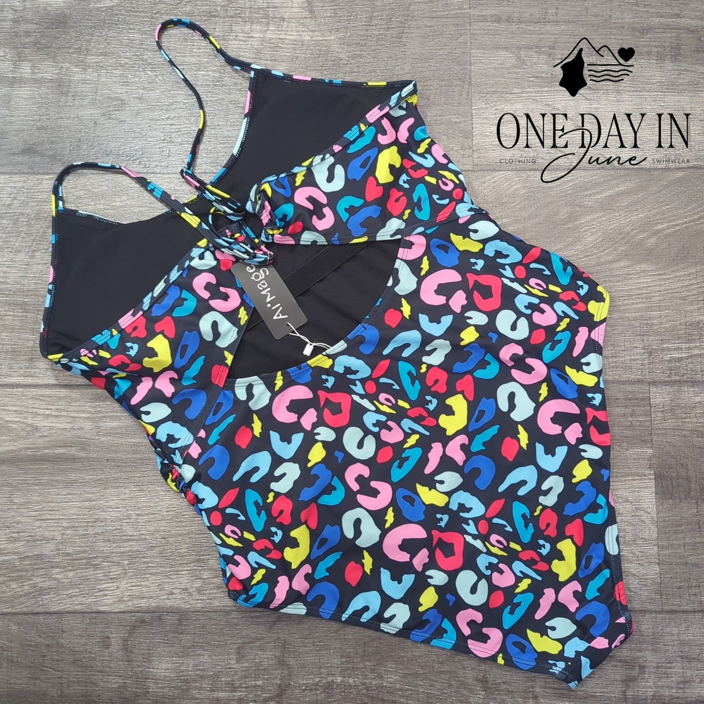 Aimage NWT Ring Back One Piece Swimsuit Multicolor High Cut O-Ring Size XL
