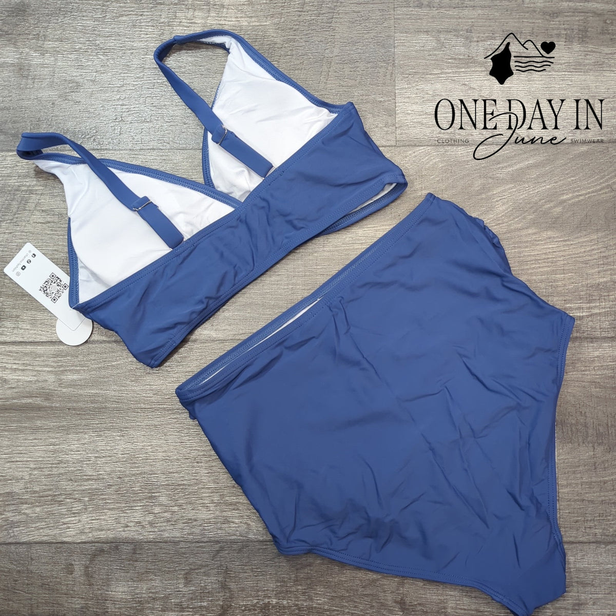 Charmo Maternity Bikini Swimsuit Two Piece Blue High Waist NWT Size S