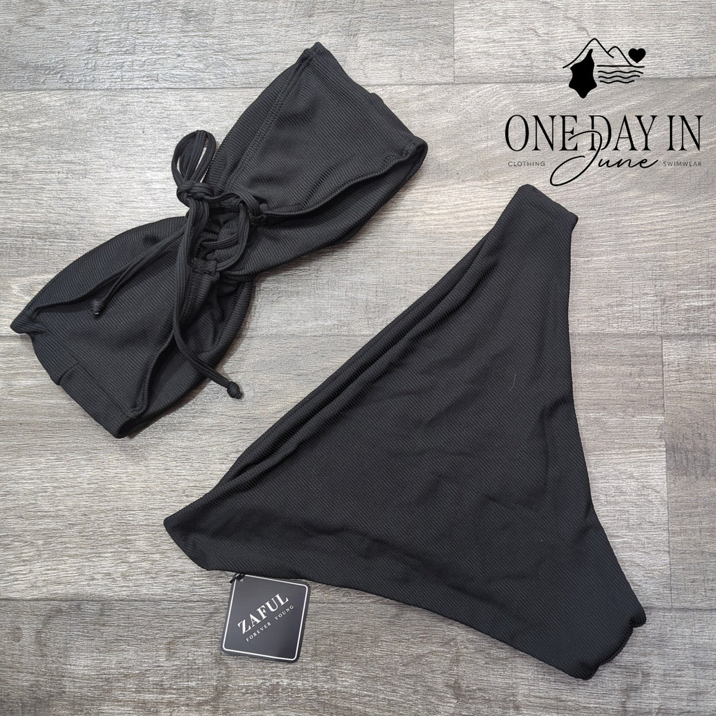 Zaful Twist Front Bandeau Ribbed Bikini Swimsuit Size L